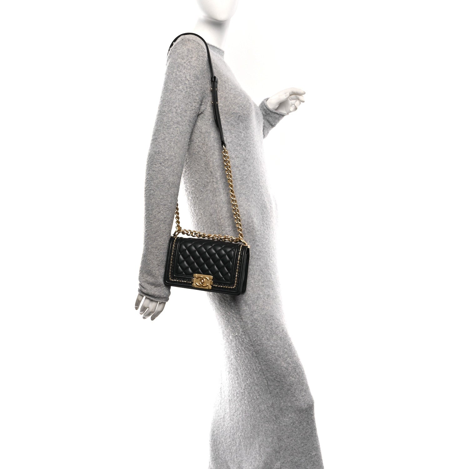 Lambskin Quilted Small Chain Detail Boy Flap Black — view 2