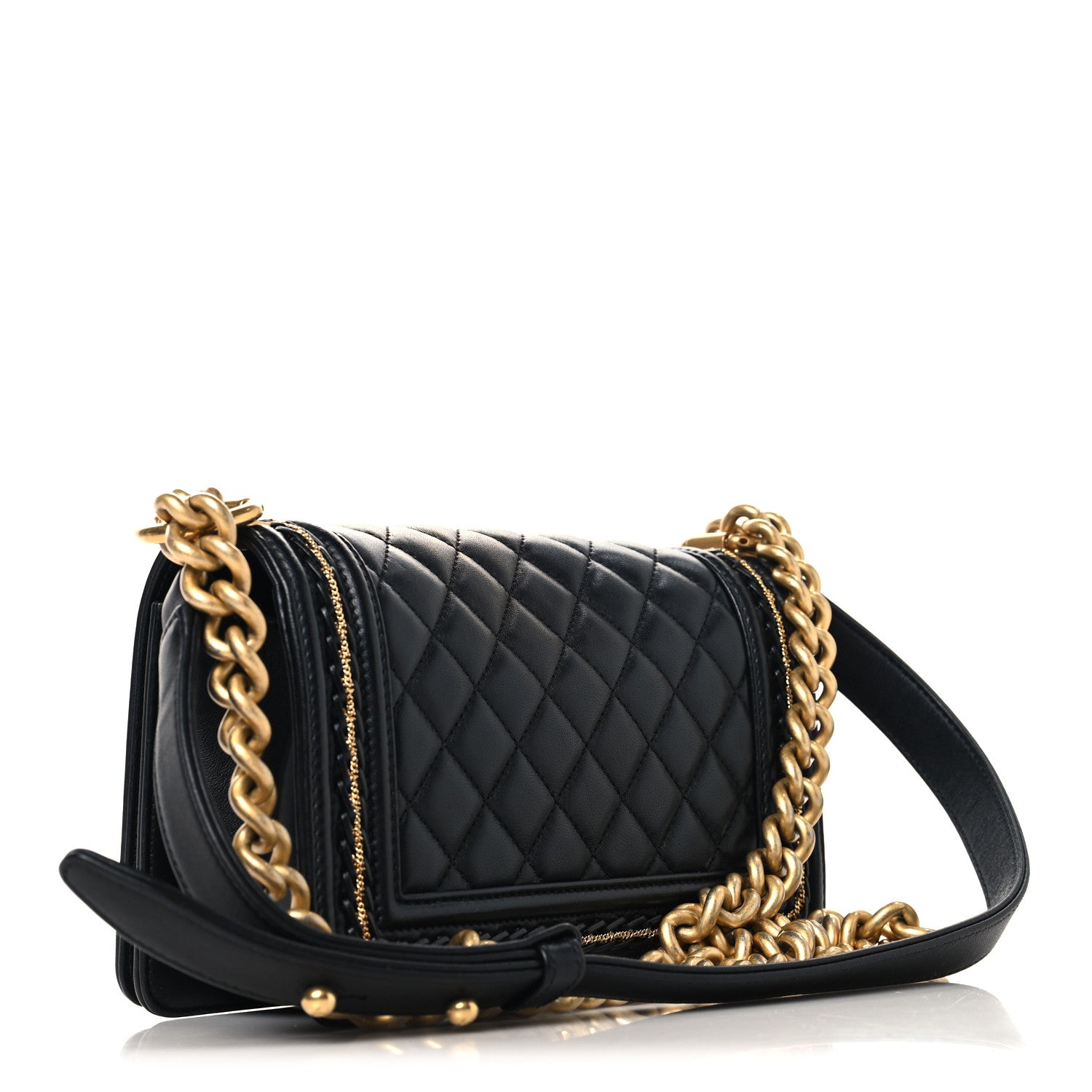 Lambskin Quilted Small Chain Detail Boy Flap Black — view 3