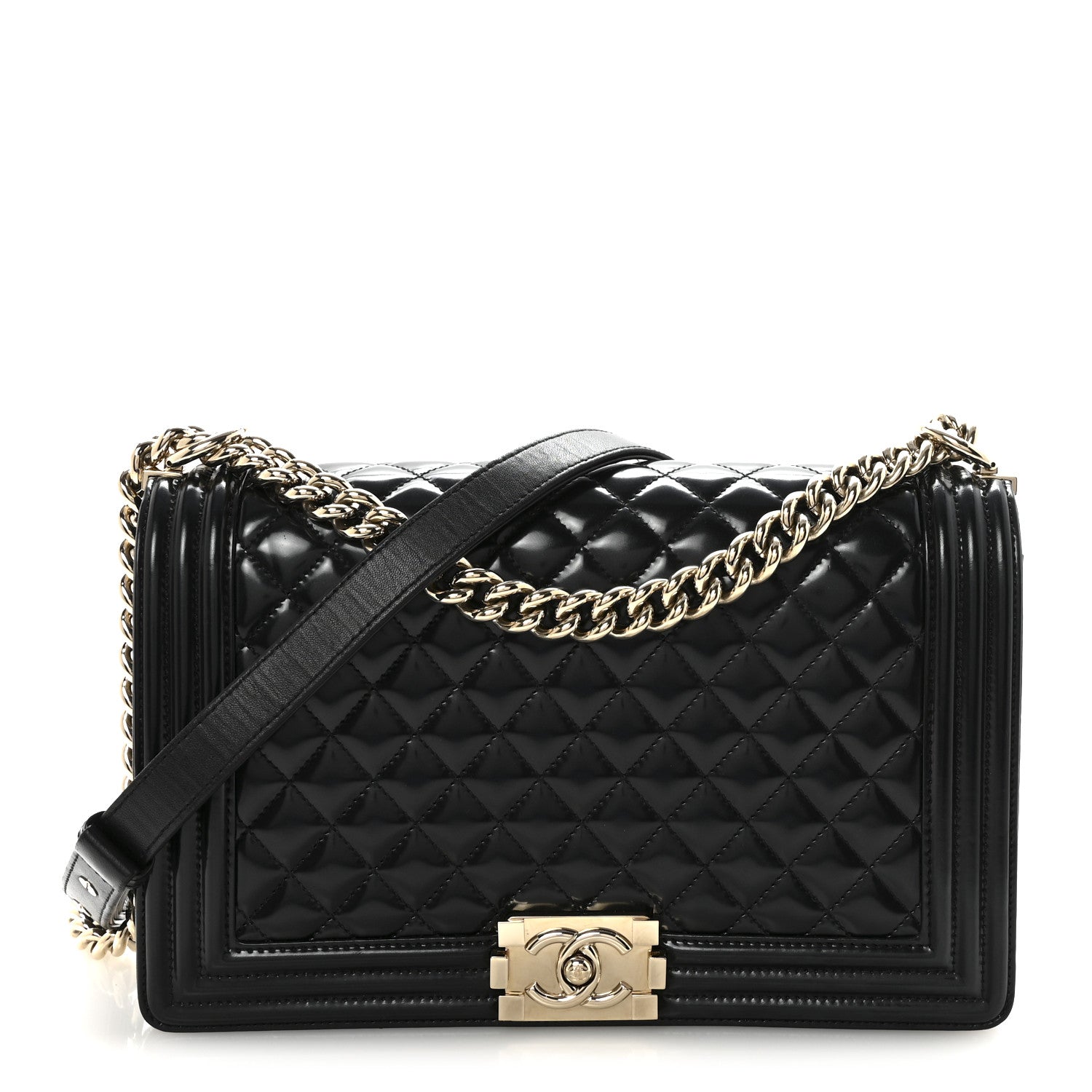 Iridescent Glazed Calfskin Quilted New Medium Boy Flap Black — view 1