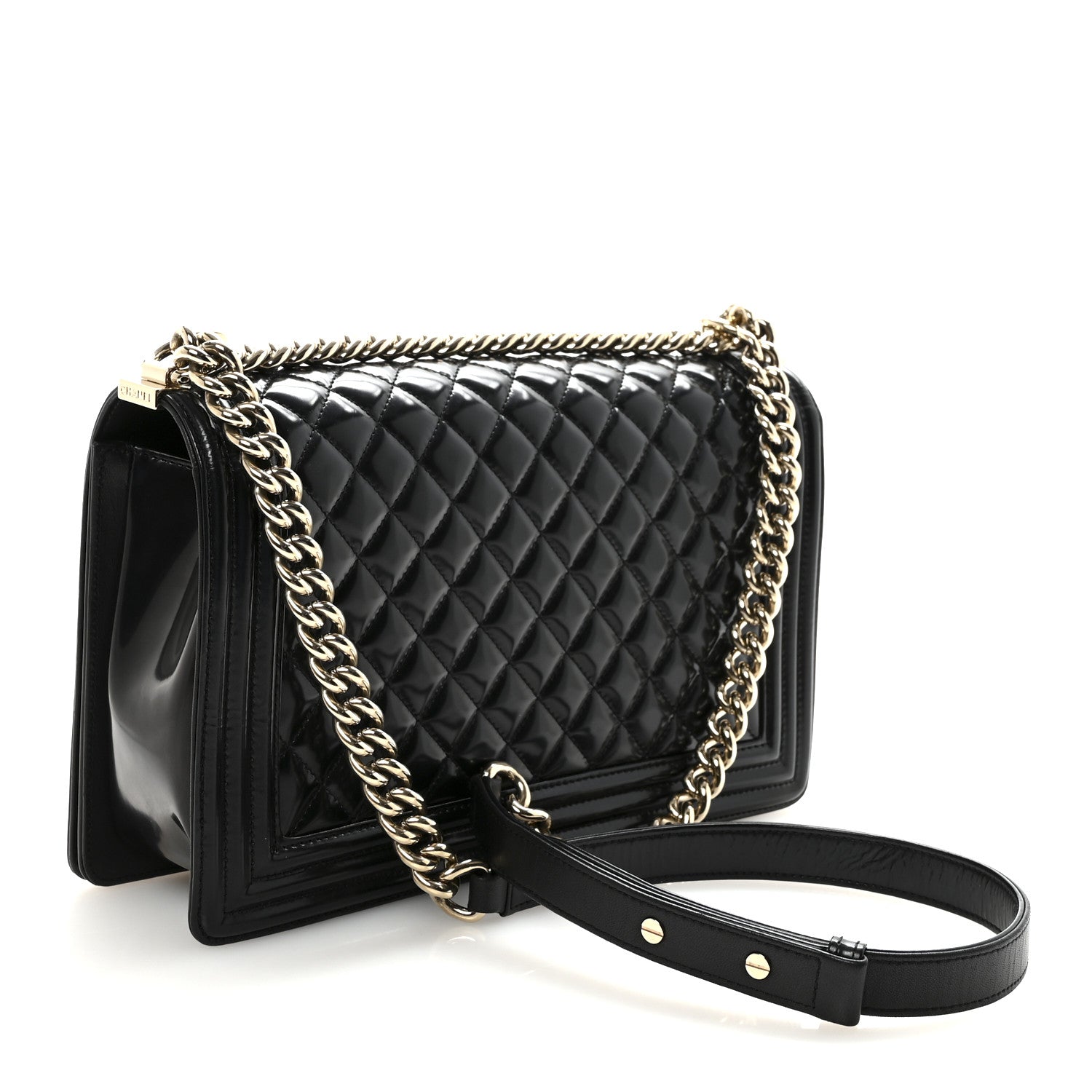 Iridescent Glazed Calfskin Quilted New Medium Boy Flap Black — view 3