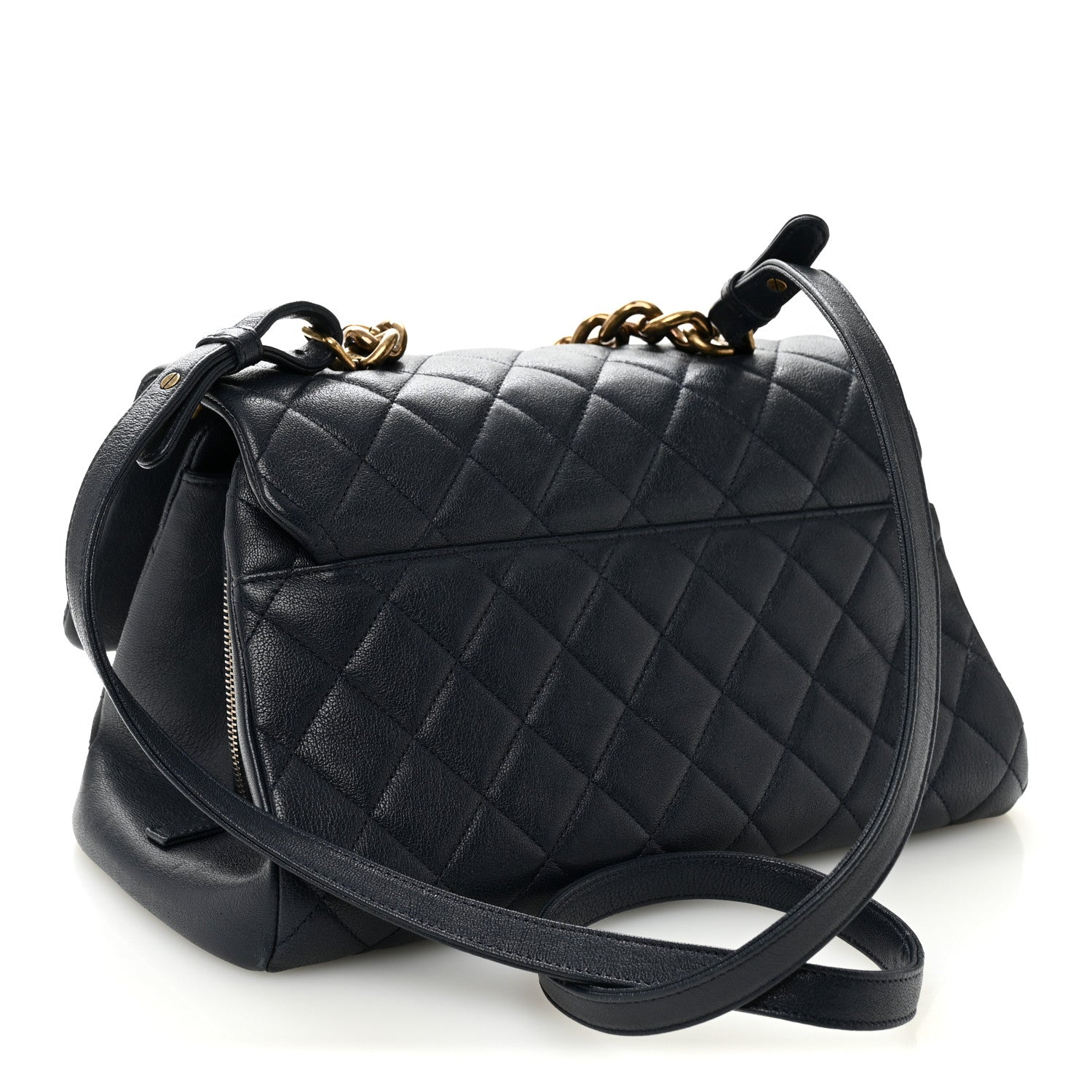 Shiny Sheepskin Quilted Large Trapezio Flap Navy — view 3
