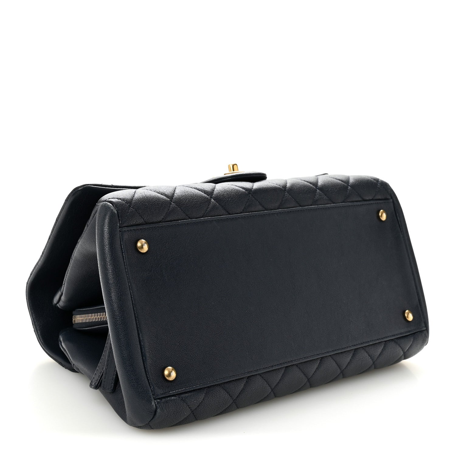 Shiny Sheepskin Quilted Large Trapezio Flap Navy — view 4
