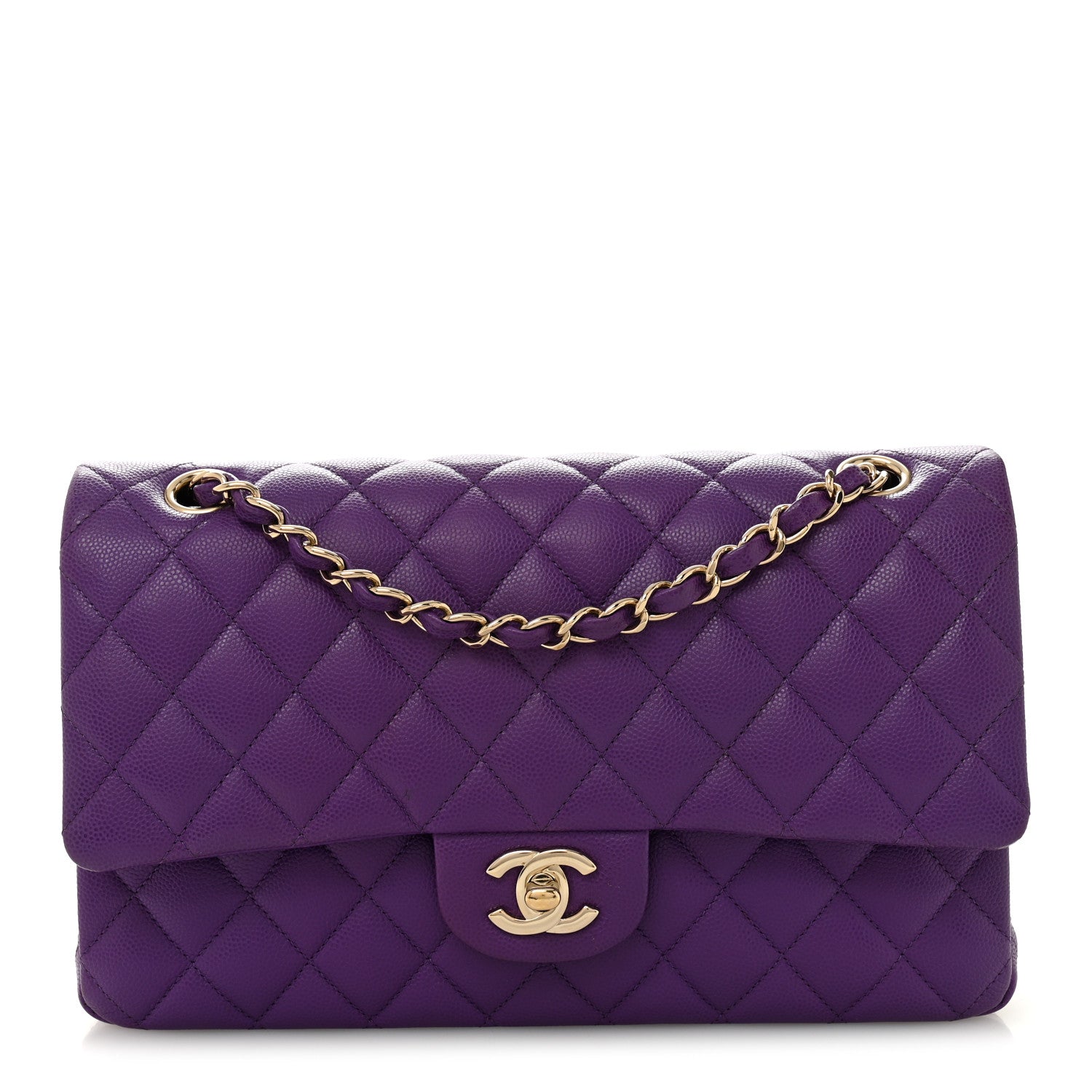 Caviar Quilted Medium Double Flap Purple — view 1
