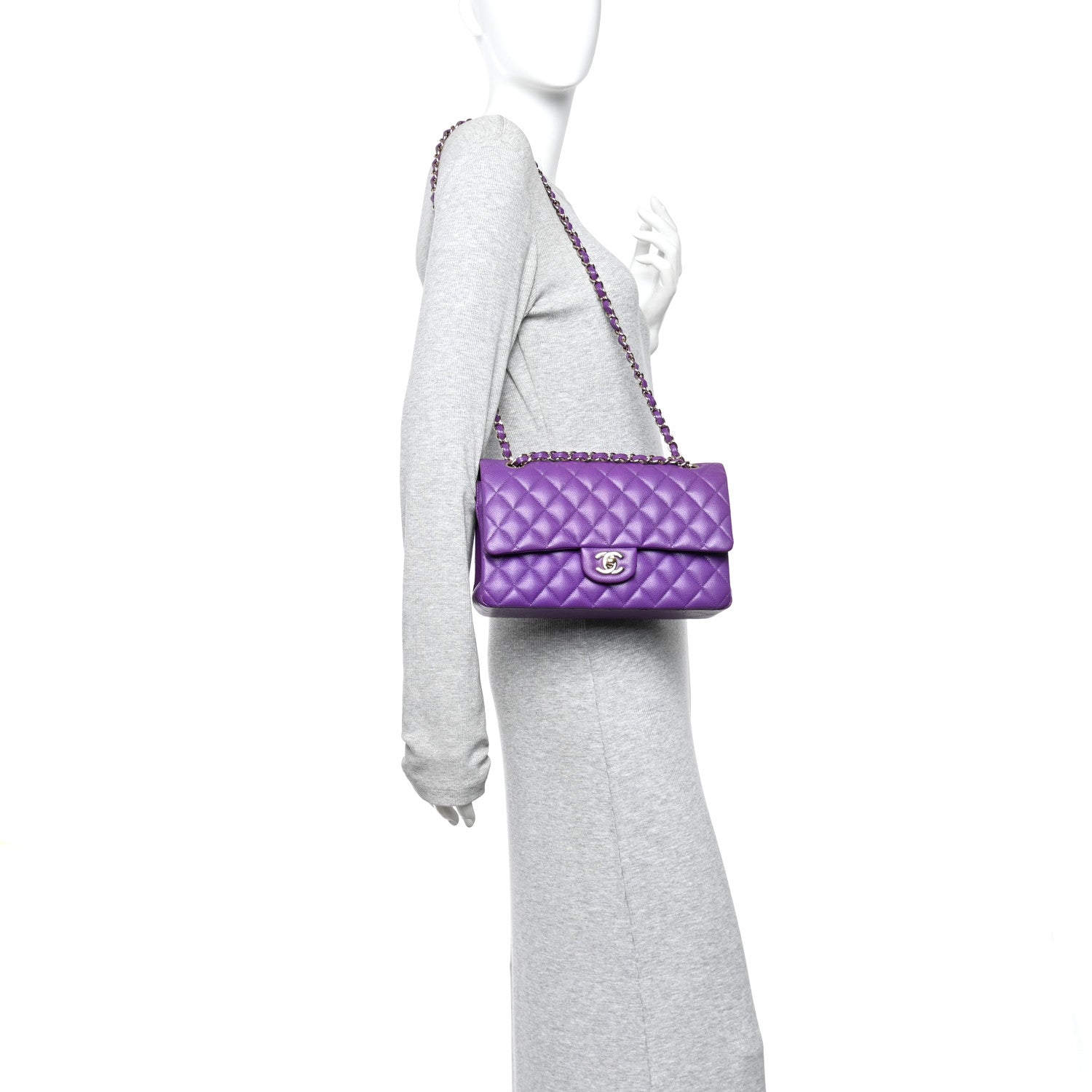 Caviar Quilted Medium Double Flap Purple — view 2
