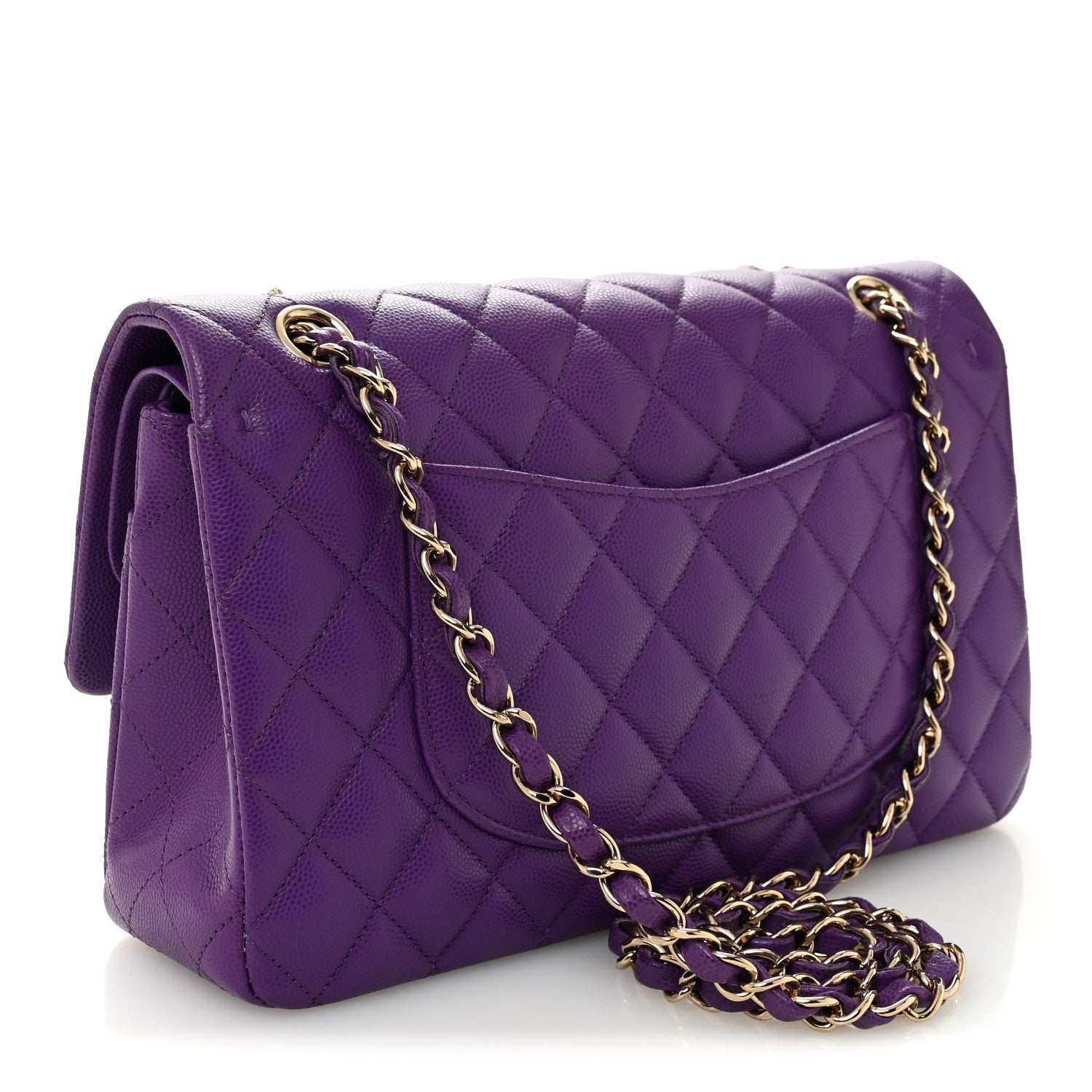 Caviar Quilted Medium Double Flap Purple — view 3
