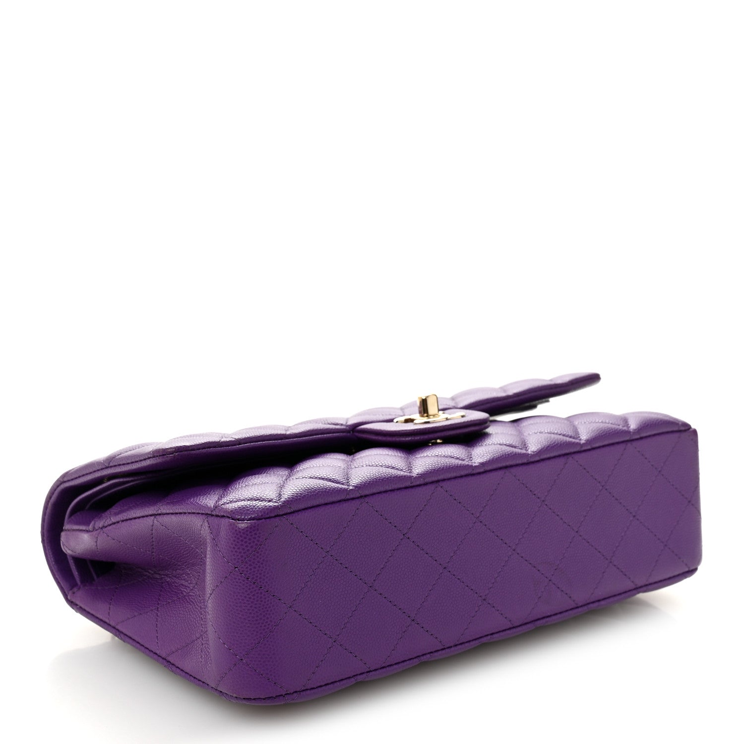 Caviar Quilted Medium Double Flap Purple — view 4