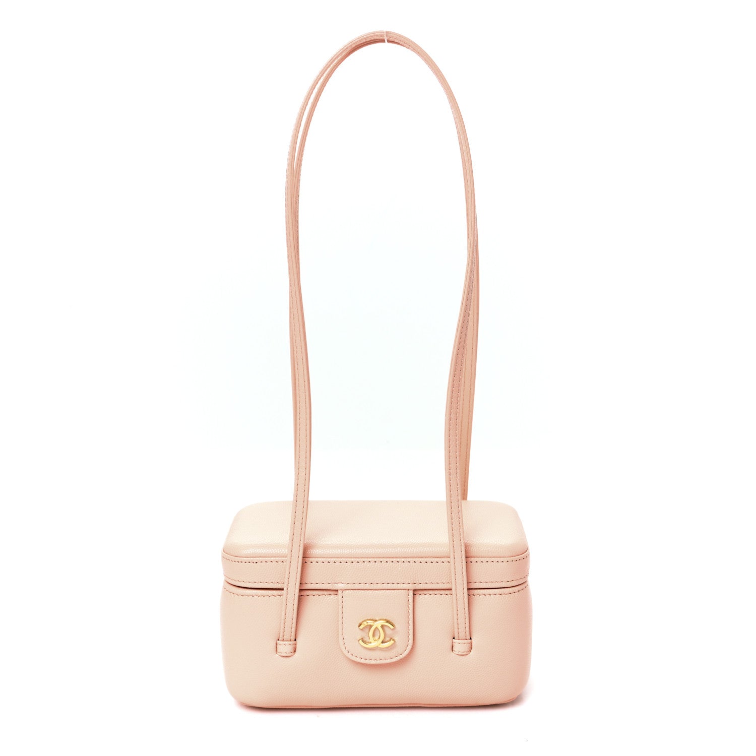 Shiny Caviar Preppy Coco Long Vanity With Strap Light Pink