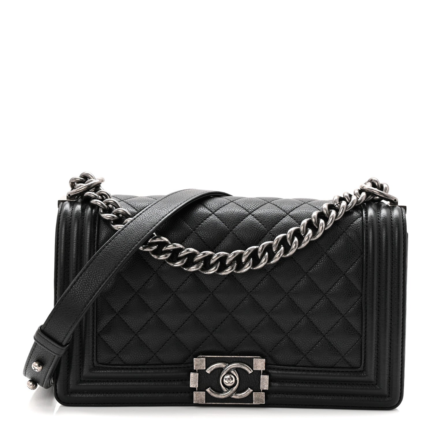 Grained Calfskin Quilted Medium Boy Flap Black