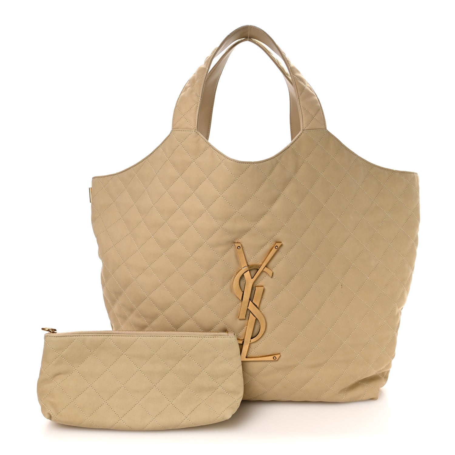 Nubuck Suede Quilted Maxi Icare Shopping Tote Safari Beige — view 2