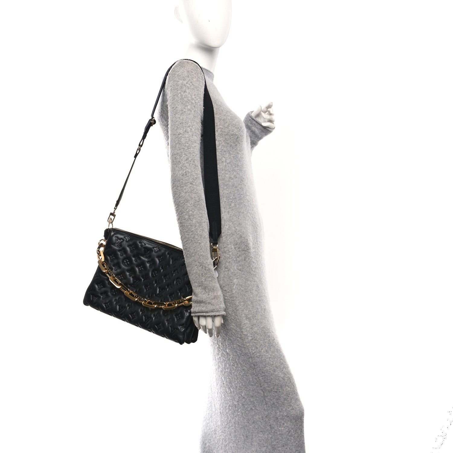 Lambskin Embossed Monogram Coussin MM Black — view 2