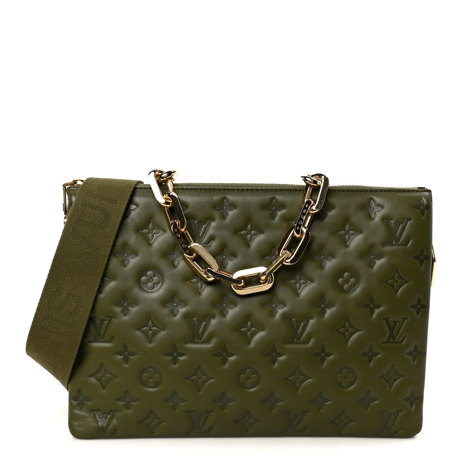 Lambskin Embossed Monogram Coussin MM Khaki