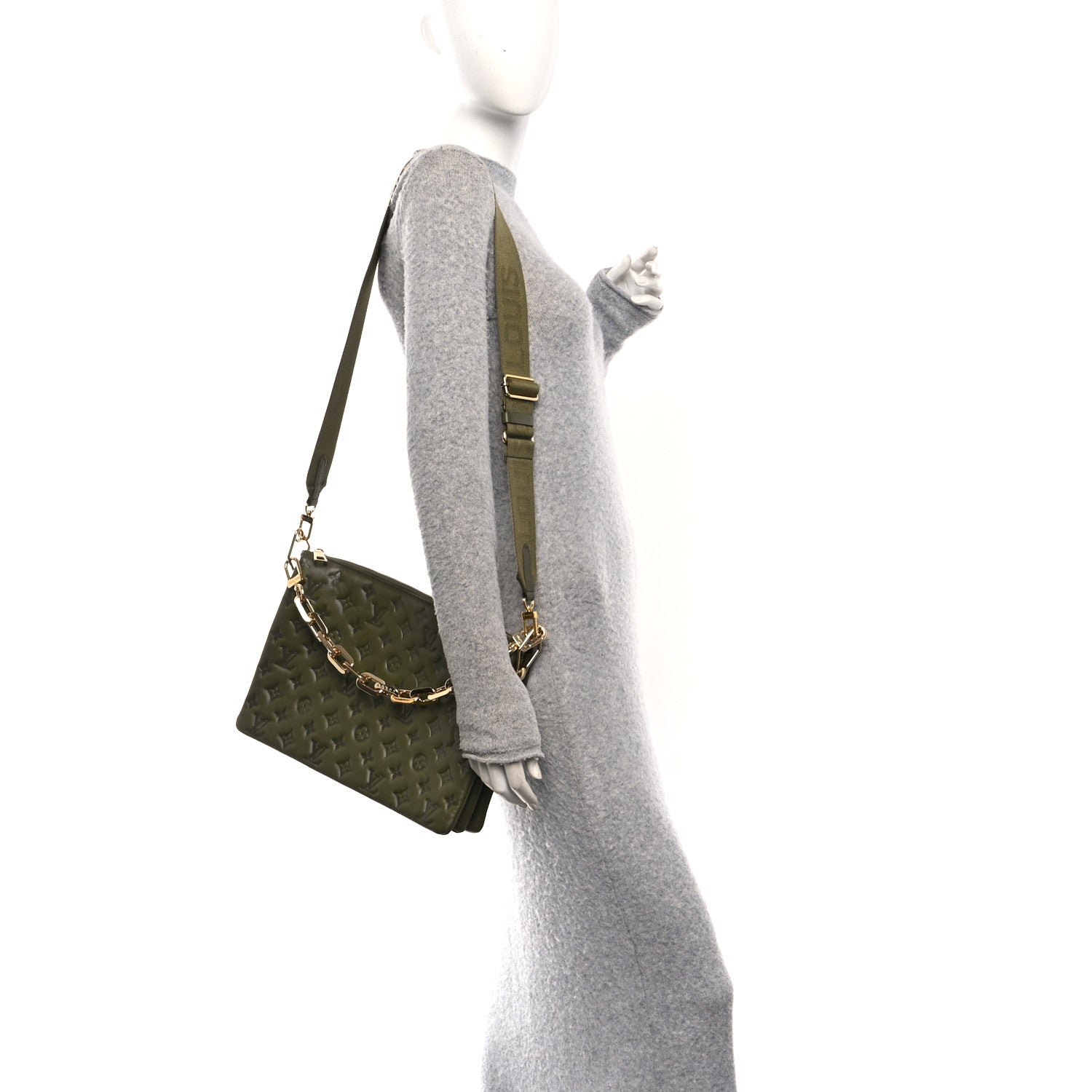 Lambskin Embossed Monogram Coussin MM Khaki — view 2