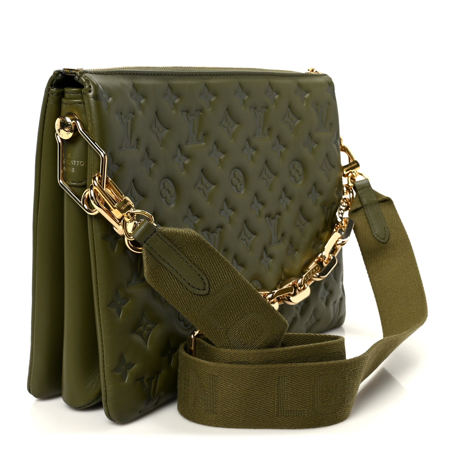 Lambskin Embossed Monogram Coussin MM Khaki — view 3