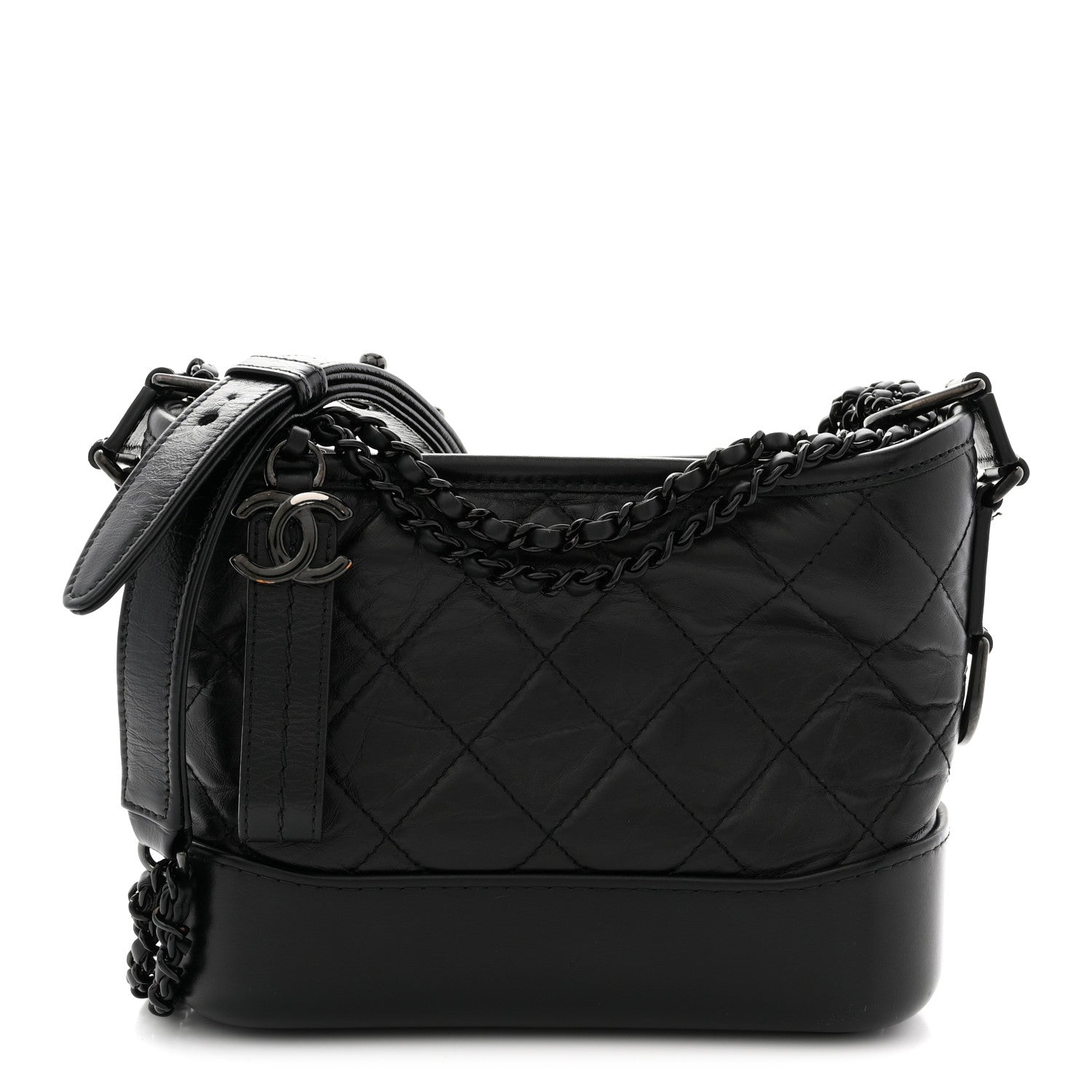 Aged Calfskin Quilted Small Gabrielle Hobo So Black