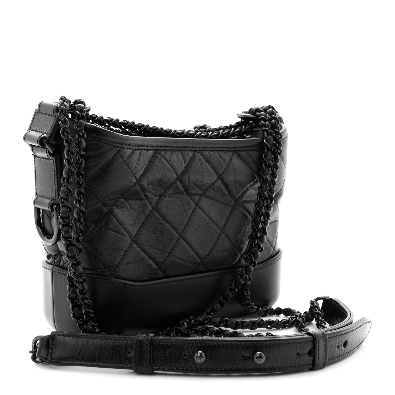 Aged Calfskin Quilted Small Gabrielle Hobo So Black — view 3