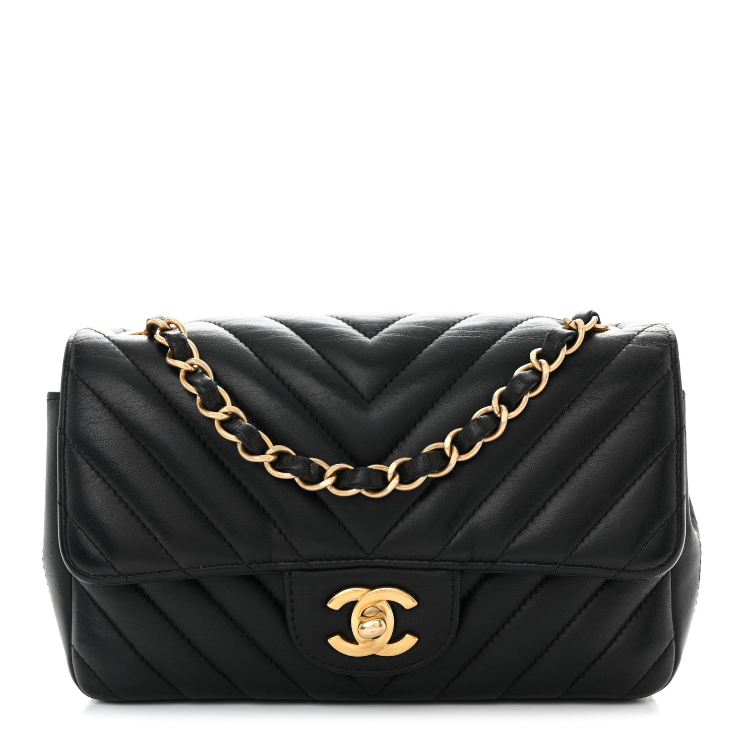 Lambskin Chevron Quilted Mini Rectangular Flap Black