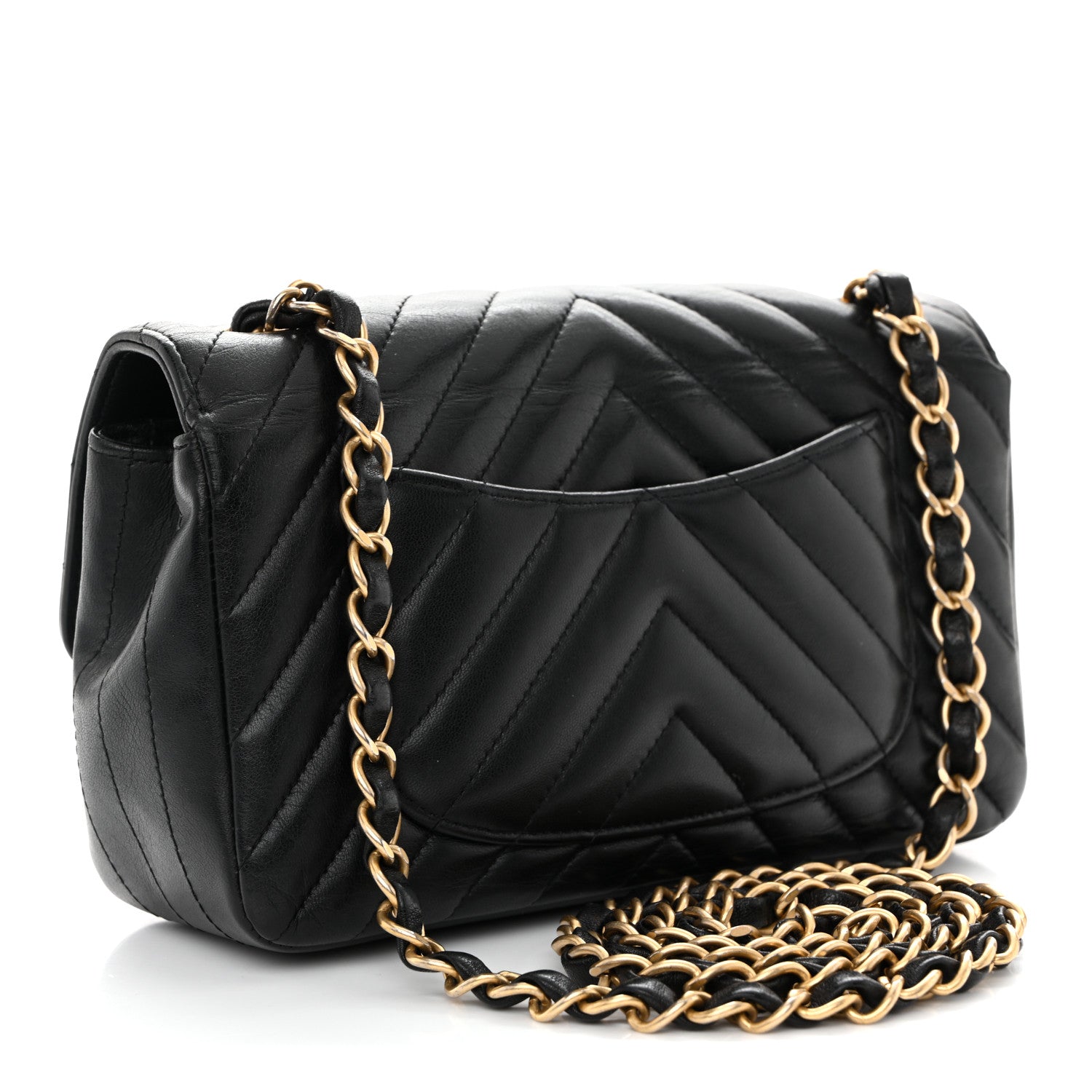 Lambskin Chevron Quilted Mini Rectangular Flap Black — view 3