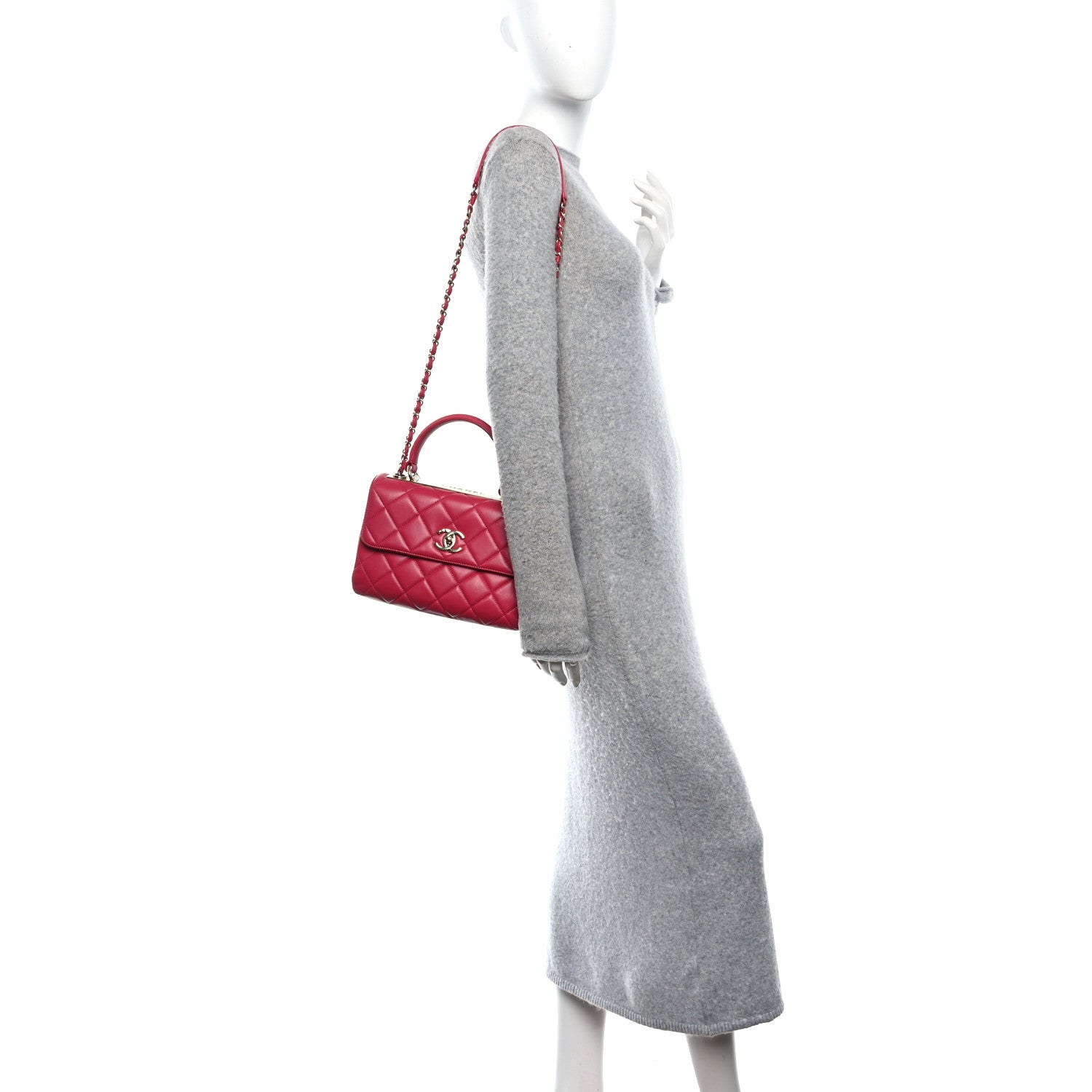 Lambskin Quilted Small Trendy CC Flap Dual Handle Bag Dark Pink — view 2