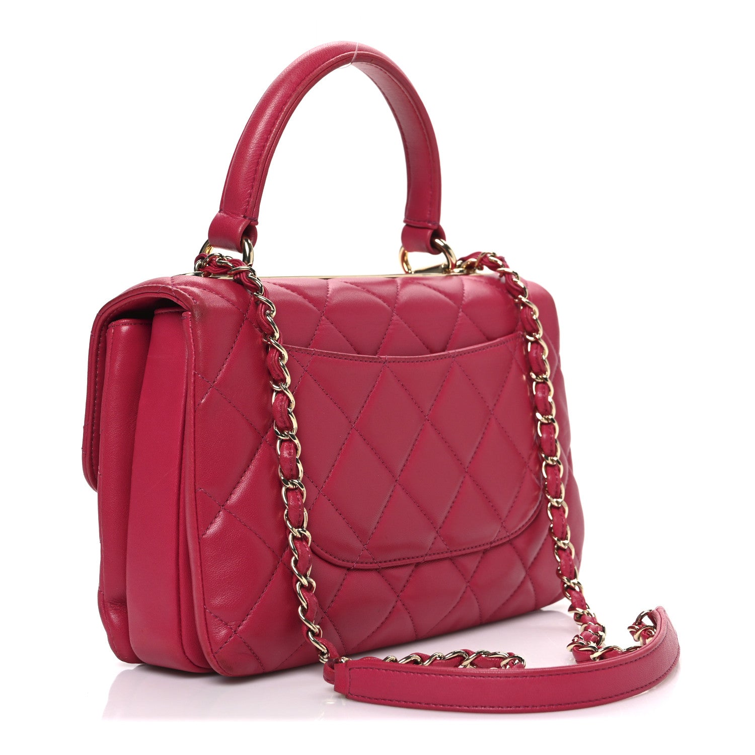 Lambskin Quilted Small Trendy CC Flap Dual Handle Bag Dark Pink — view 3
