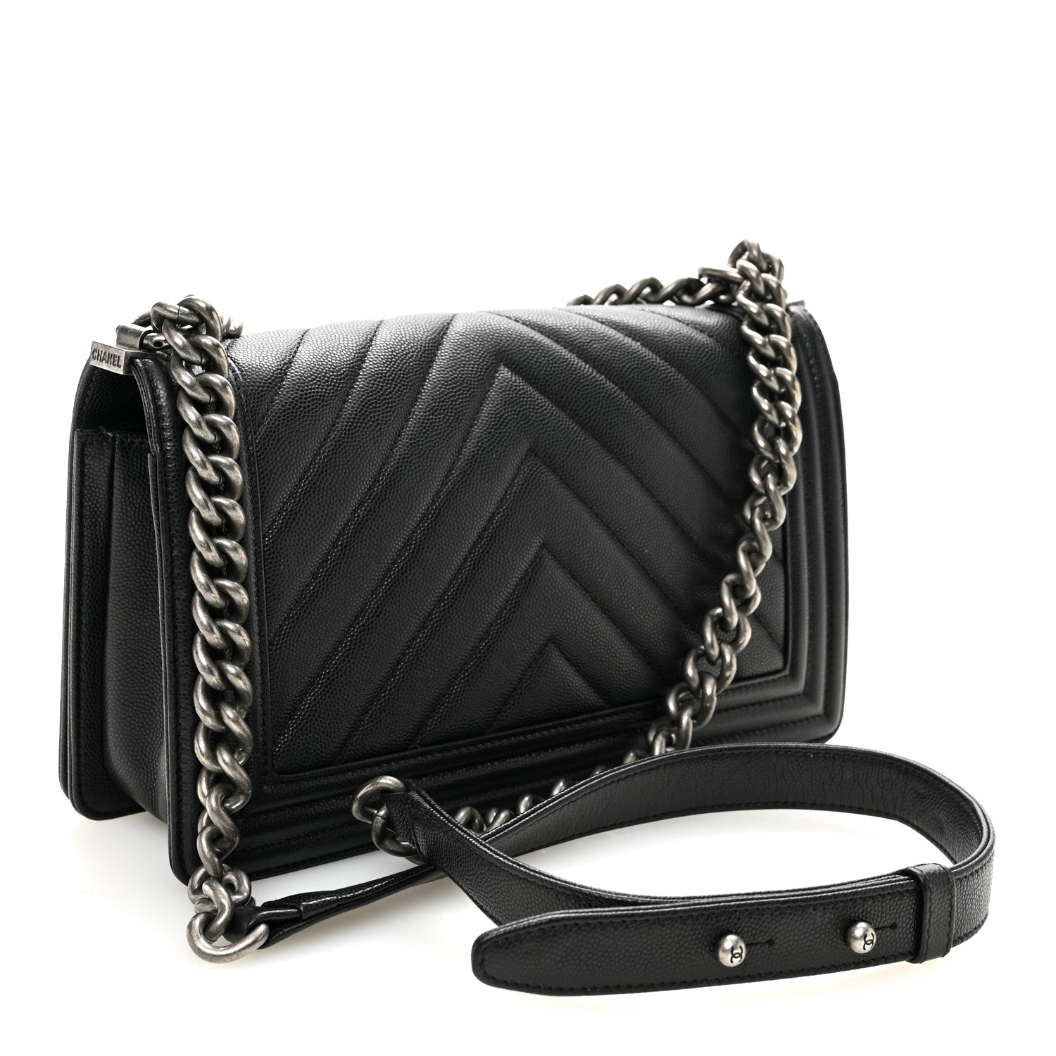 Caviar Chevron Quilted Medium Boy Flap Black — view 3