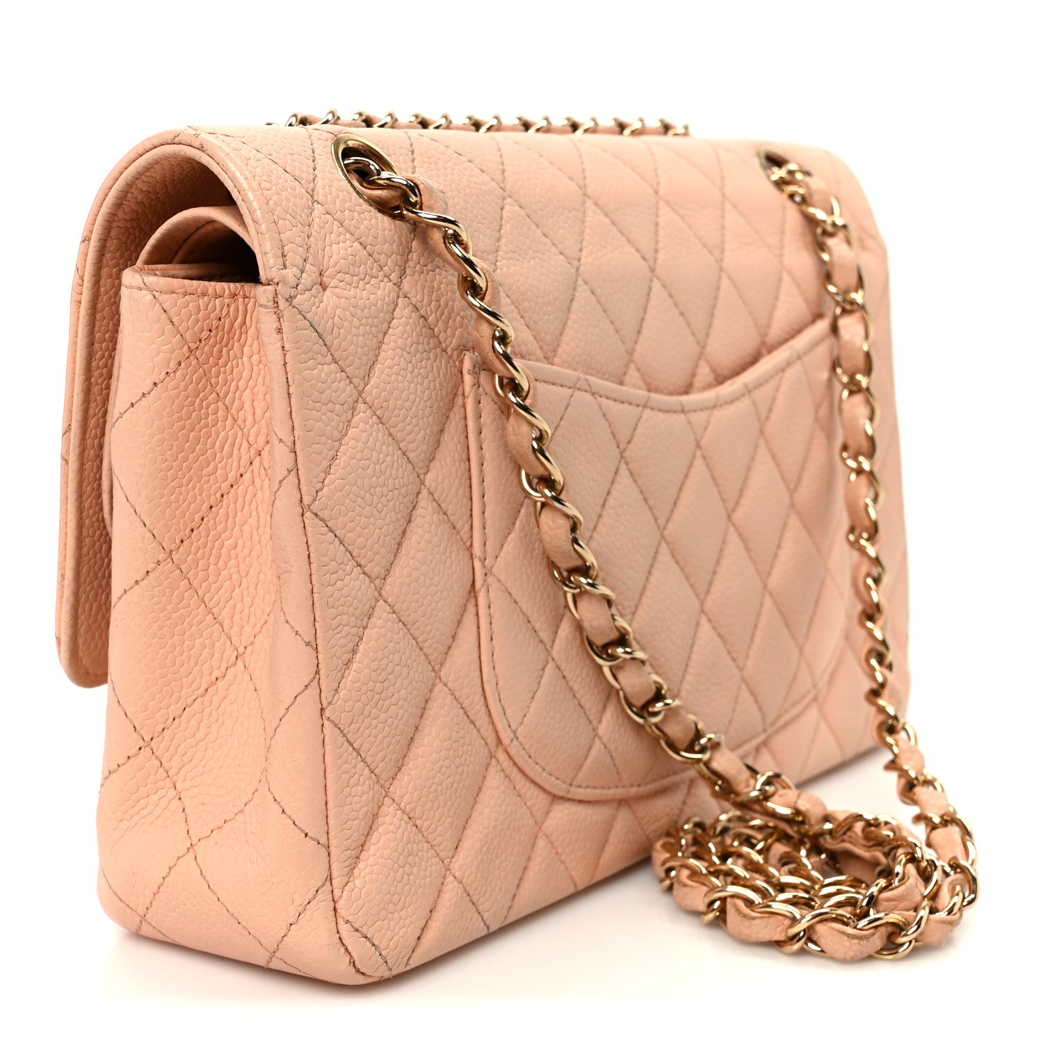 Caviar Quilted Medium Double Flap Light Pink — view 3