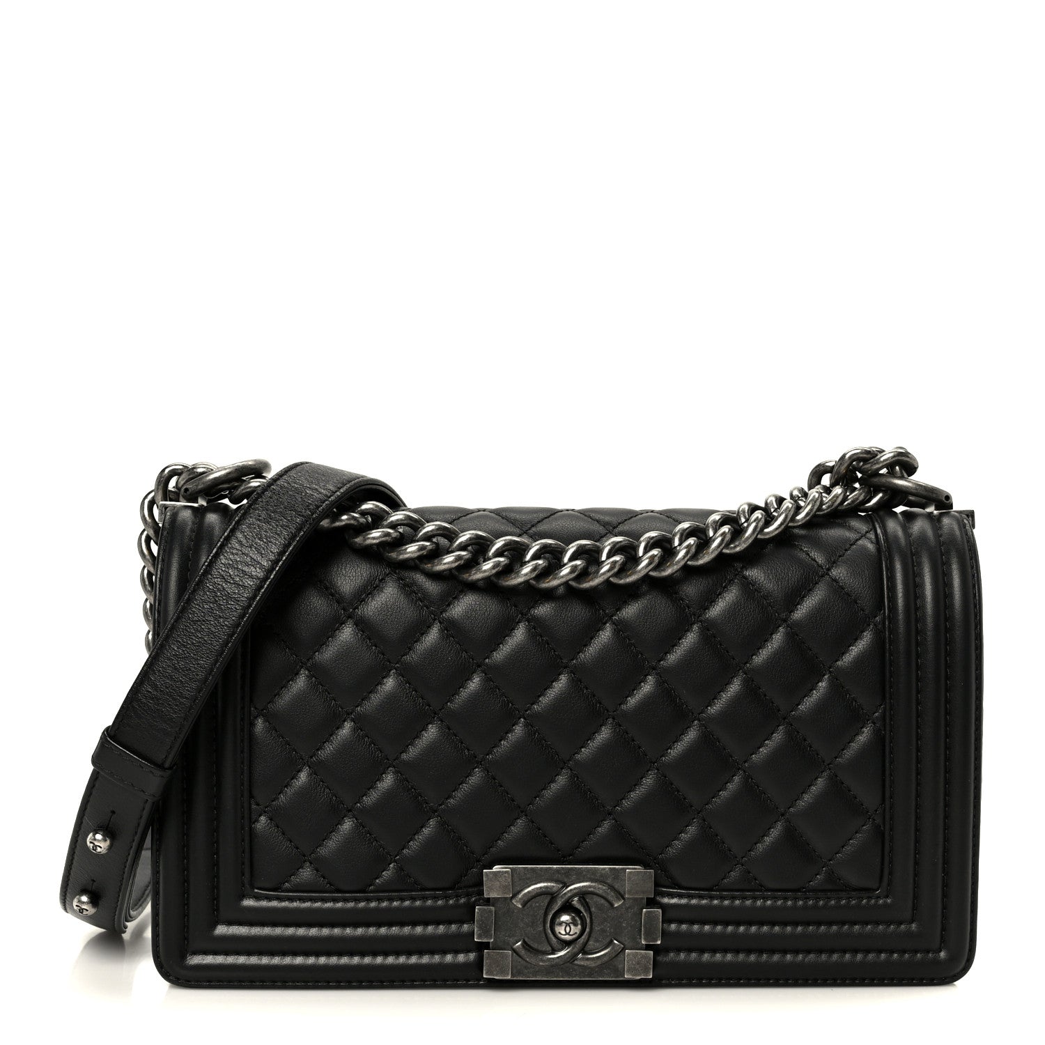 Calfskin Quilted Medium Boy Flap Black