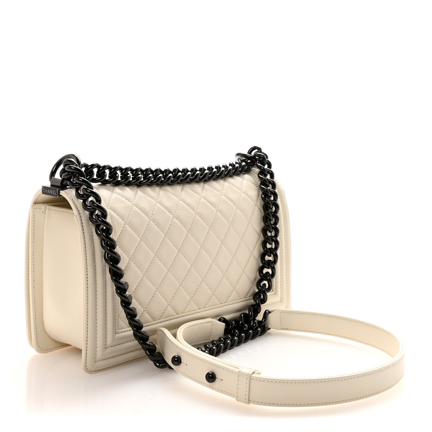 Calfskin Quilted Medium Boy Flap White — view 3