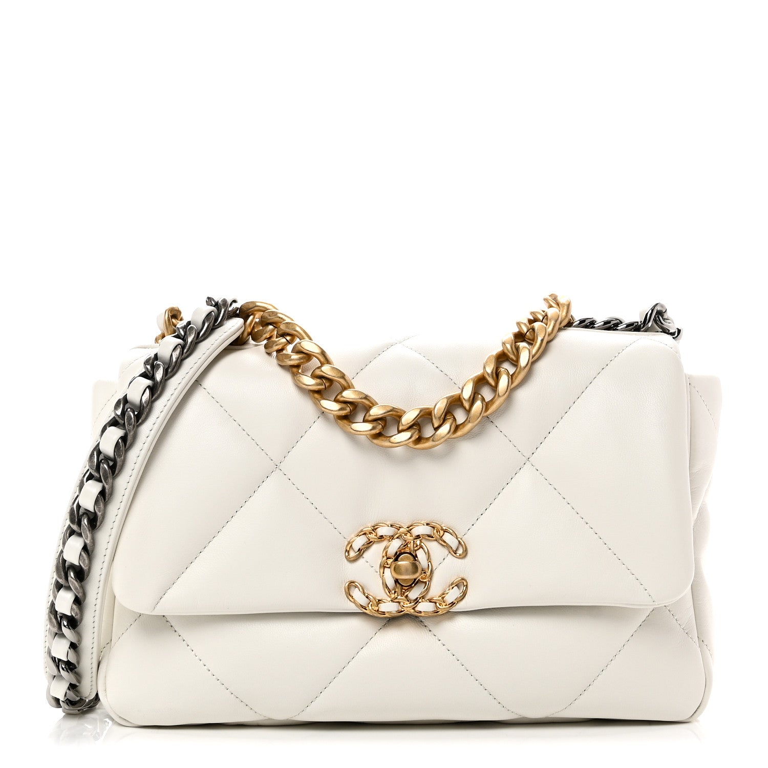 Goatskin Quilted Medium Chanel 19 Flap White