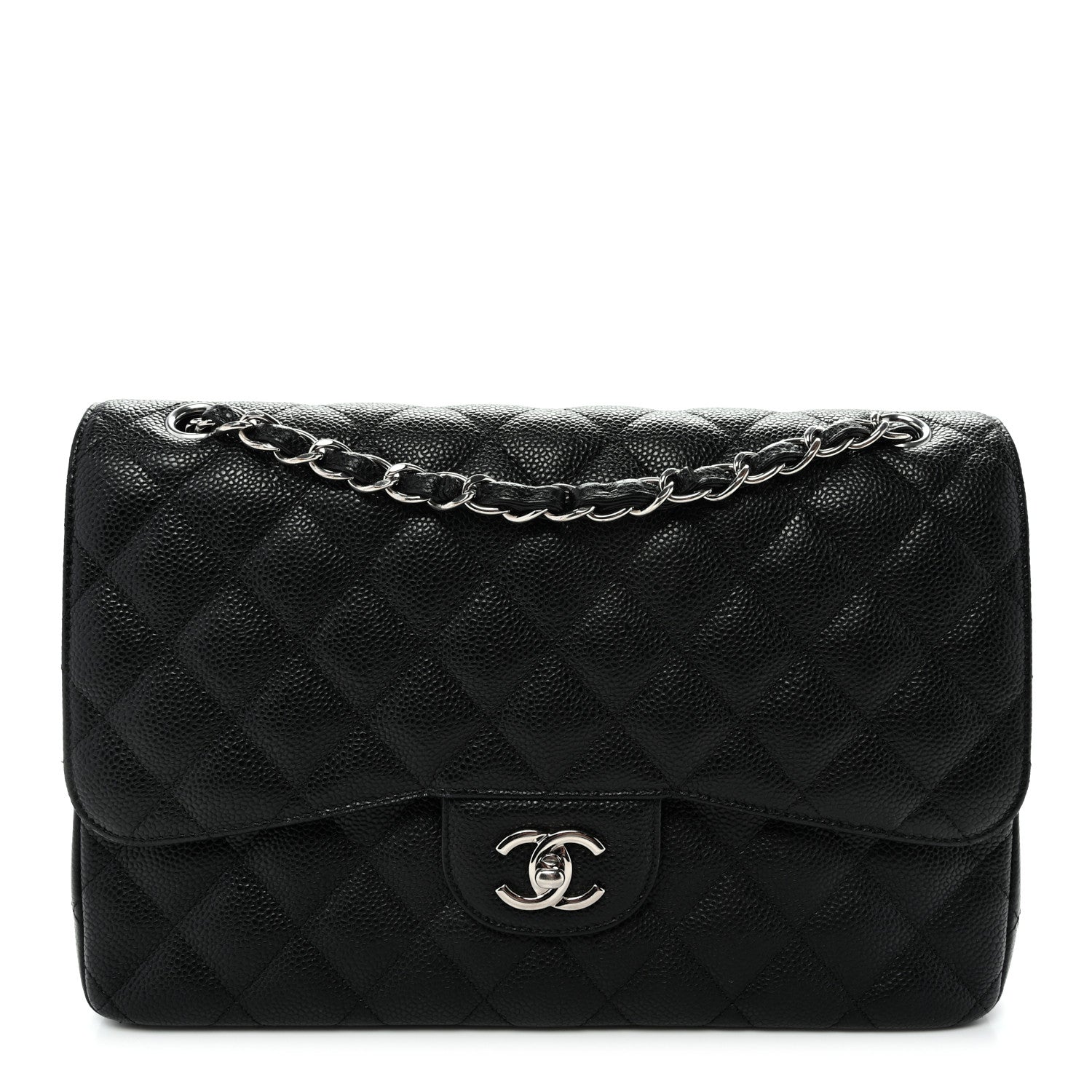 Caviar Quilted Jumbo Double Flap Black