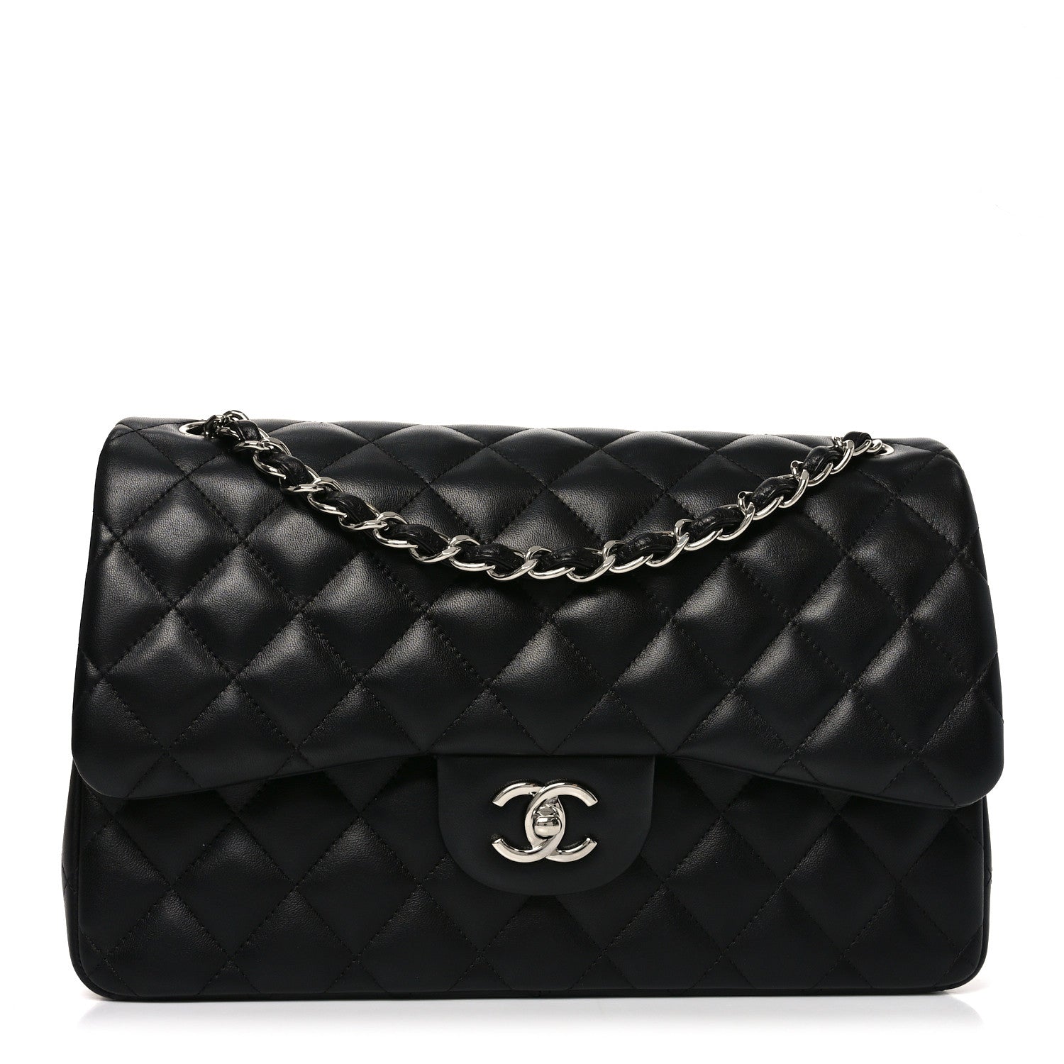 Lambskin Quilted Jumbo Double Flap Black