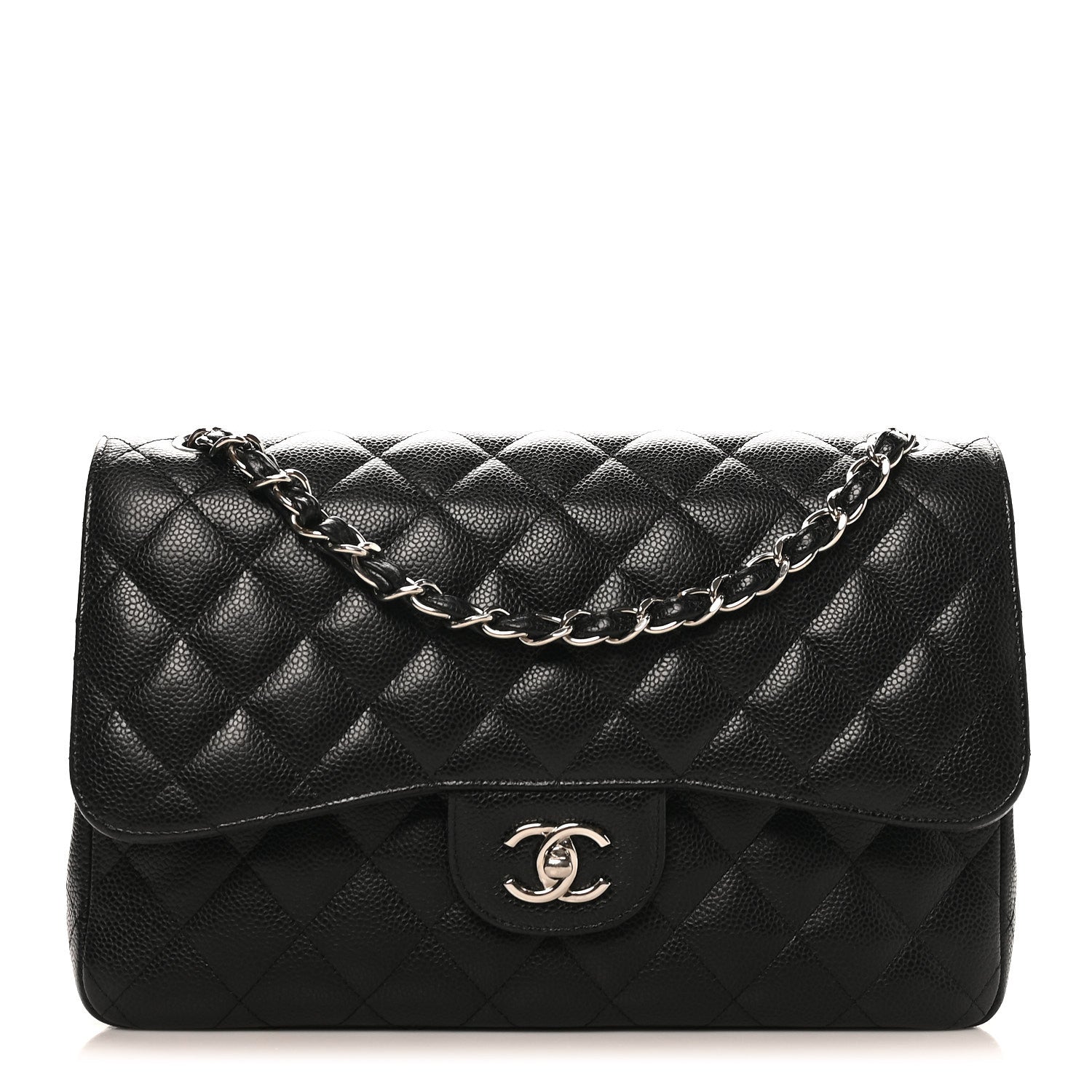 Caviar Quilted Jumbo Double Flap Black