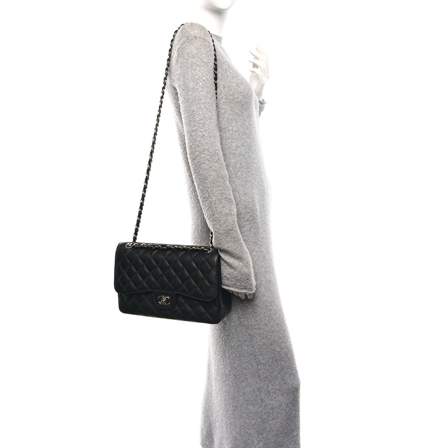 Caviar Quilted Jumbo Double Flap Black — view 2