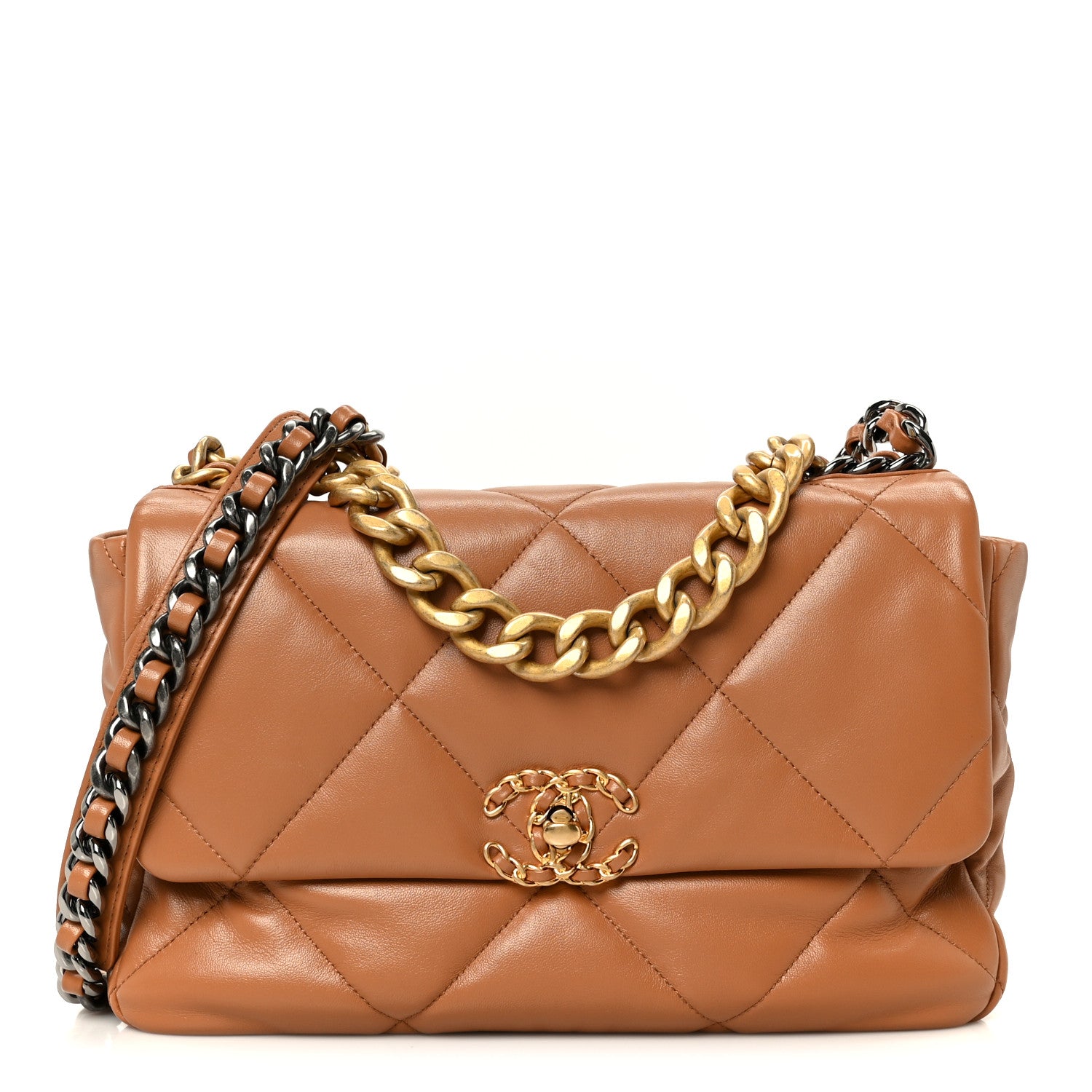 Lambskin Quilted Large Chanel 19 Flap Brown