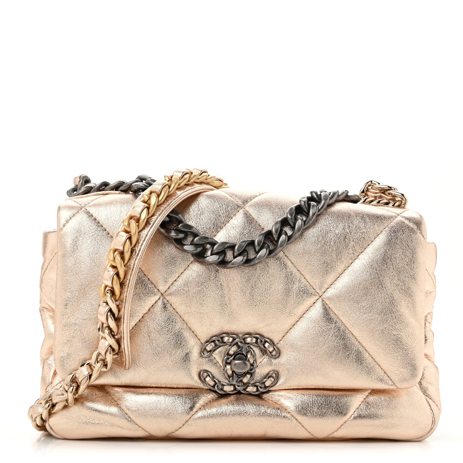 Metallic Lambskin Quilted Medium Chanel 19 Flap Gold