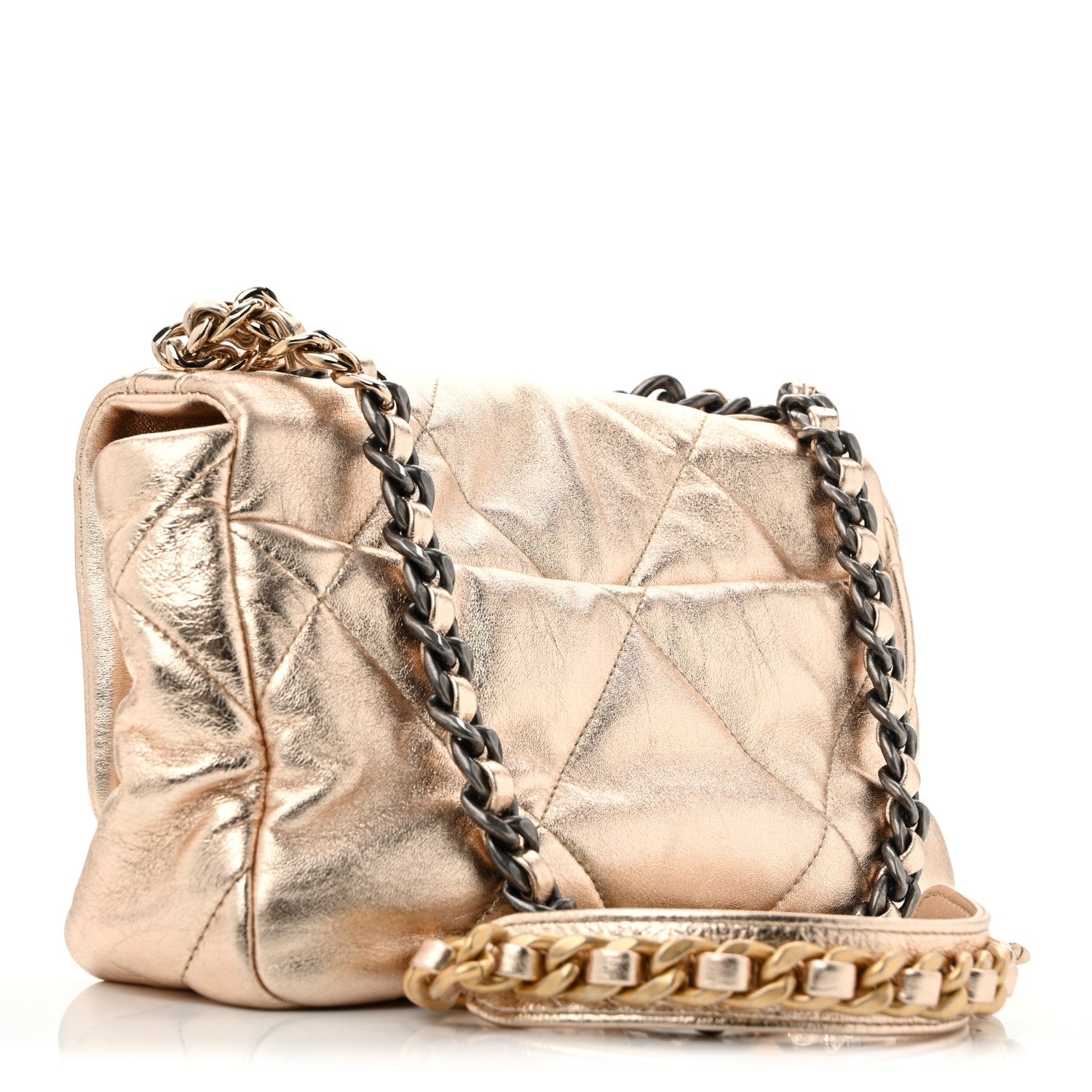 Metallic Lambskin Quilted Medium Chanel 19 Flap Gold — view 3