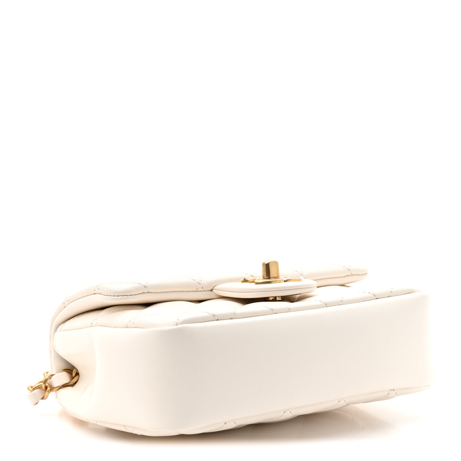 Shiny Lambskin Quilted Pearl Twist Mini Square Flap White — view 4