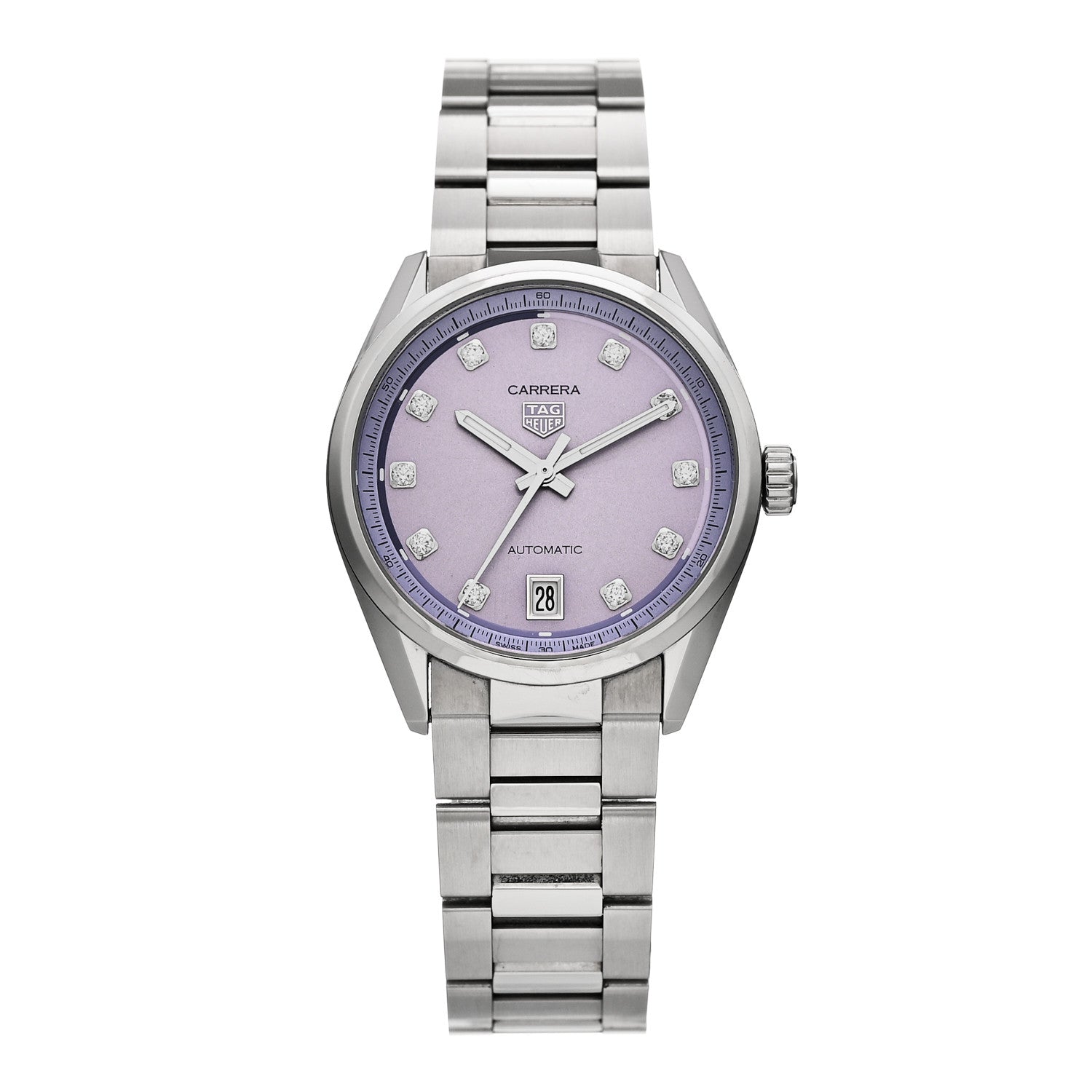 Stainless Steel Diamond 36mm Carrera Date Automatic Watch Purple WBN2319
