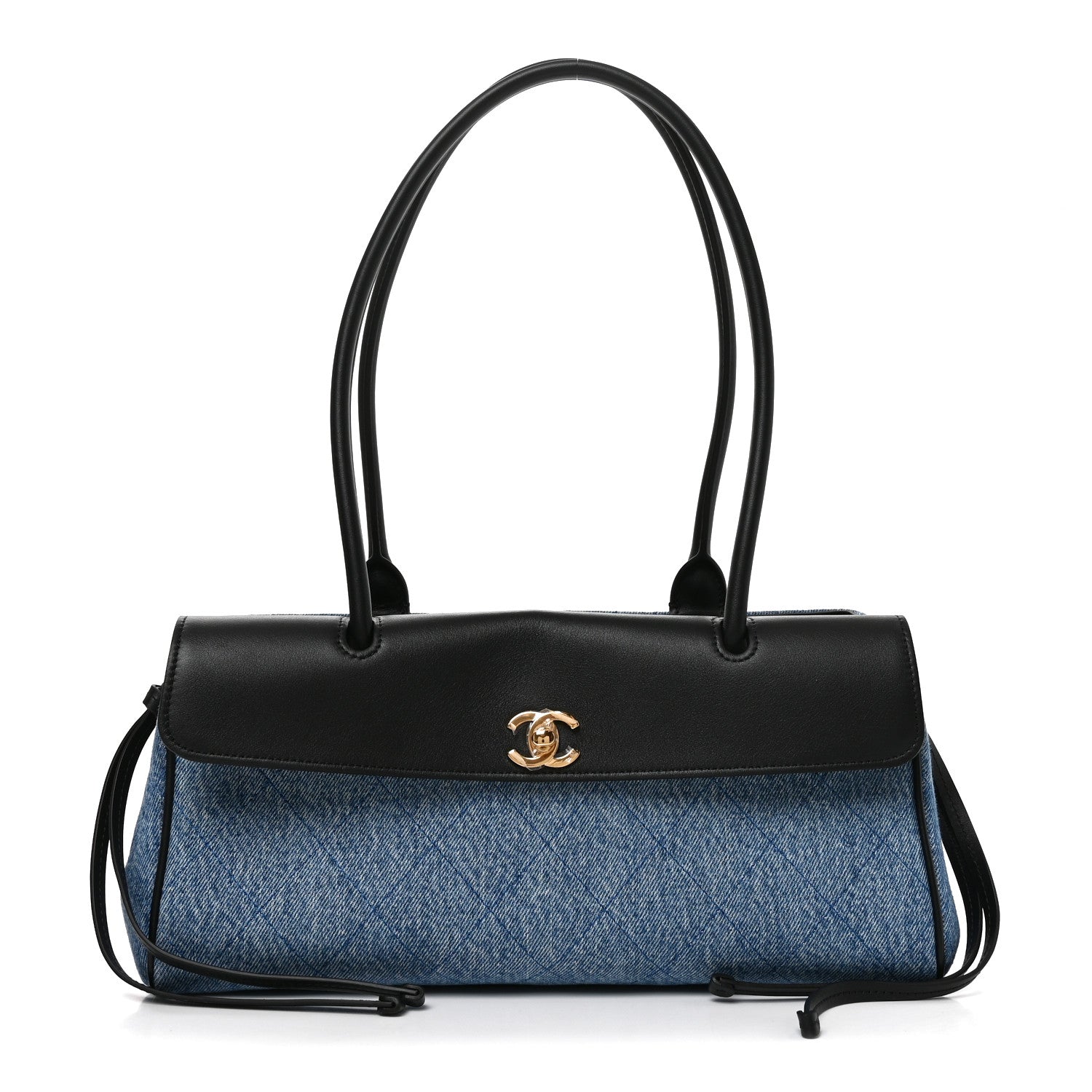 Calfskin Denim Stitched Urban Essentials Small Shopping Bag Blue Black