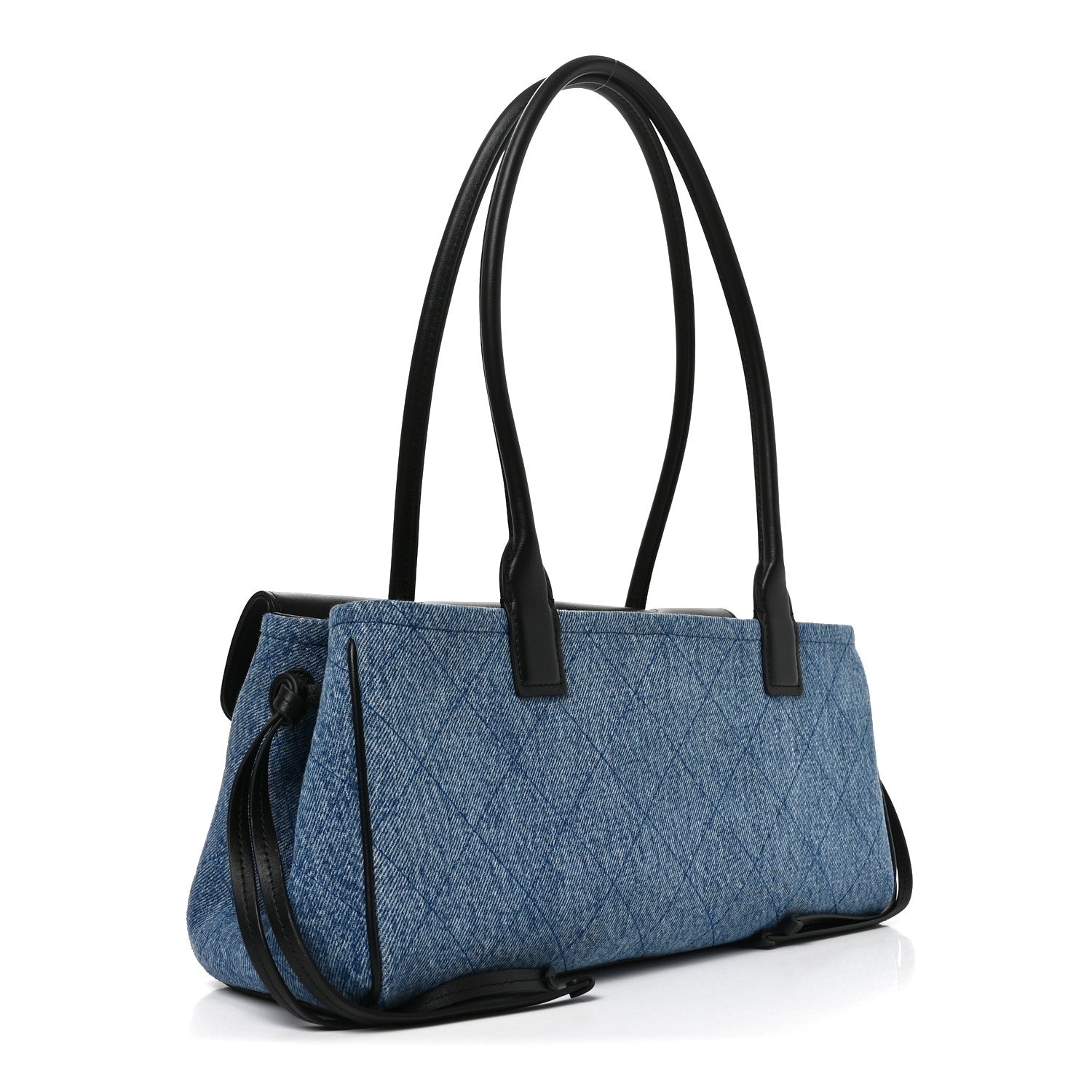 Calfskin Denim Stitched Urban Essentials Small Shopping Bag Blue Black — view 3