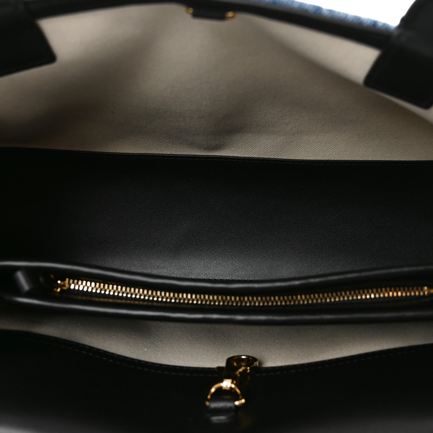 Calfskin Denim Stitched Urban Essentials Small Shopping Bag Blue Black — view 5