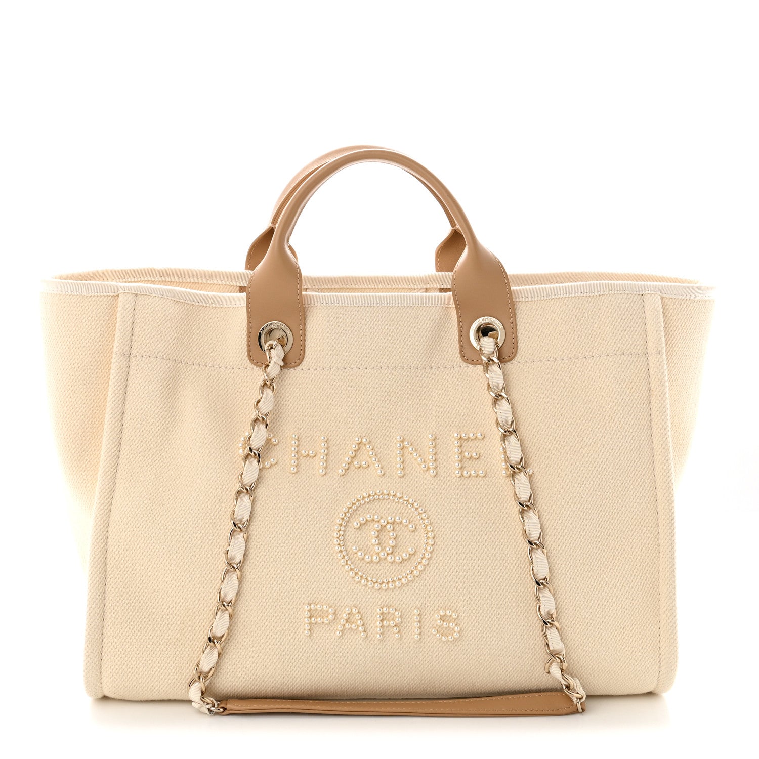 Canvas Pearl Medium Deauville Tote Ecru Beige