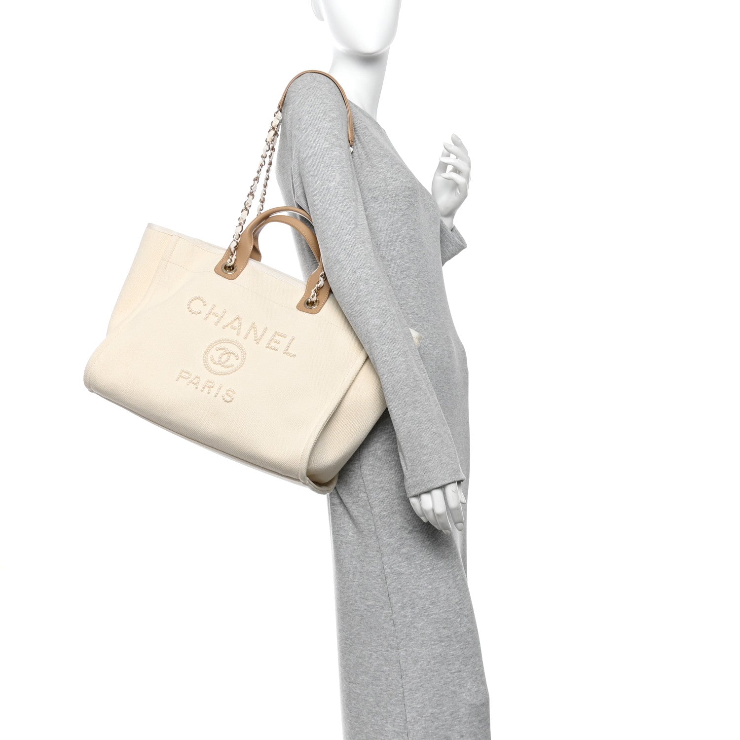 Canvas Pearl Medium Deauville Tote Ecru Beige — view 2