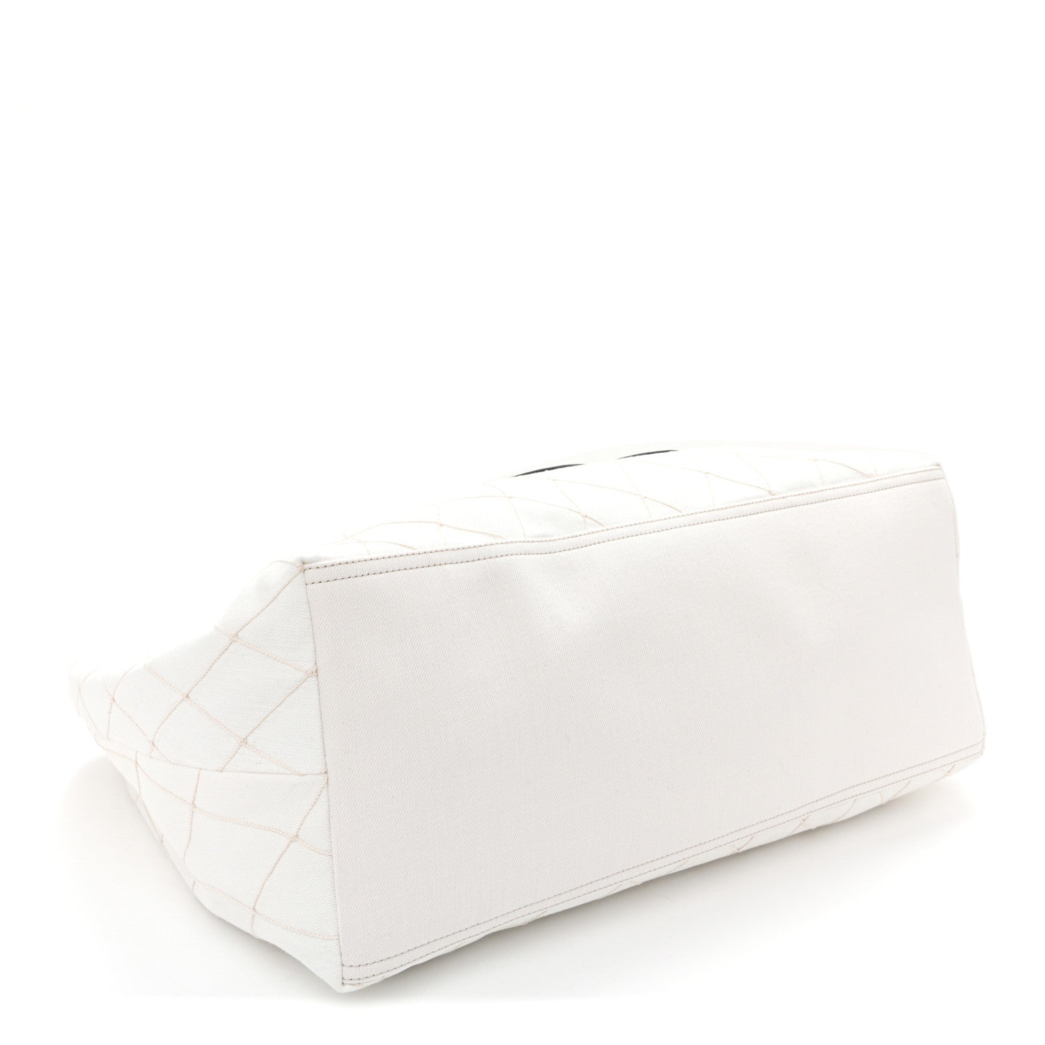 Denim Calfskin Quilted Coco Beach Small Shopping Tote White Black — view 5