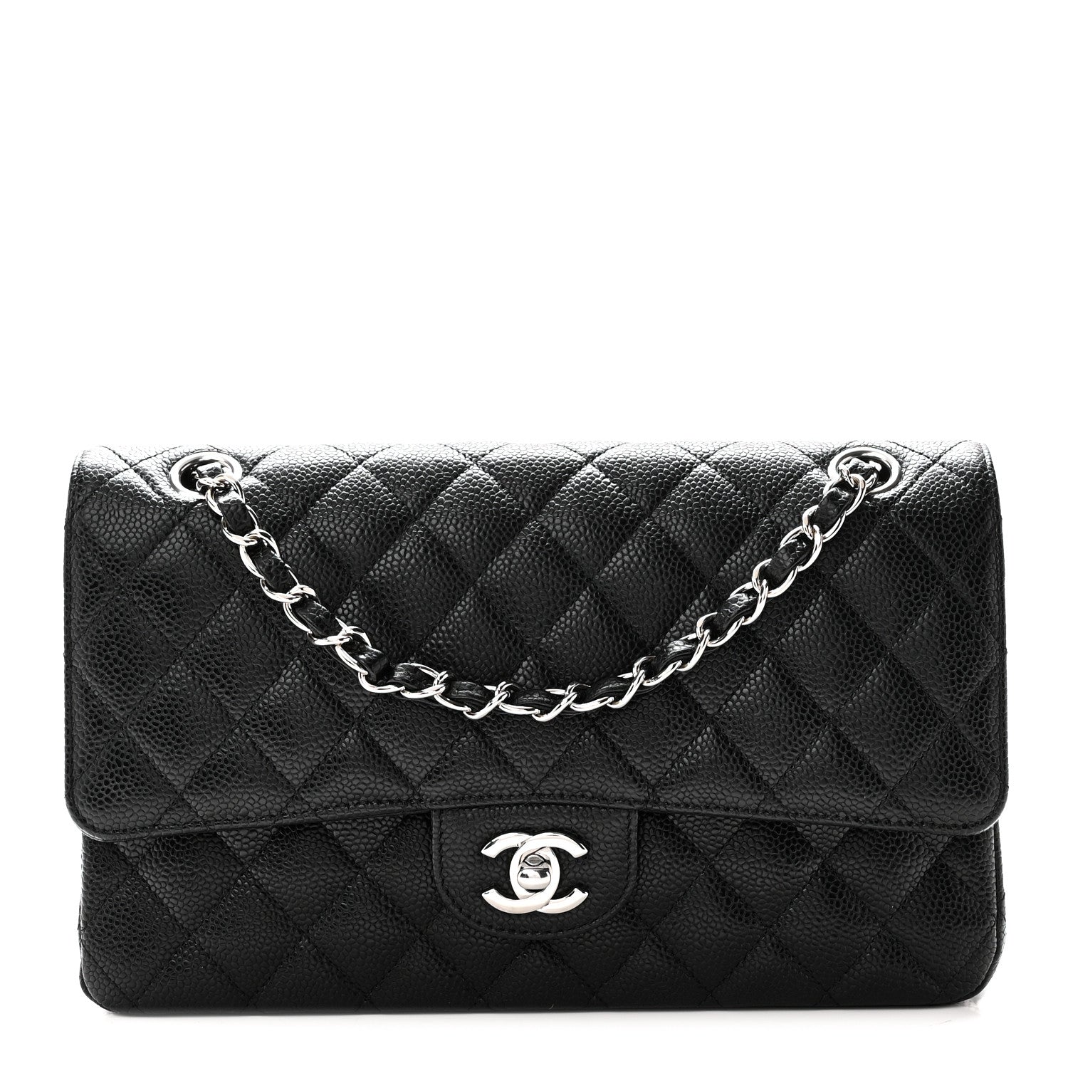 Caviar Quilted Medium Double Flap Black