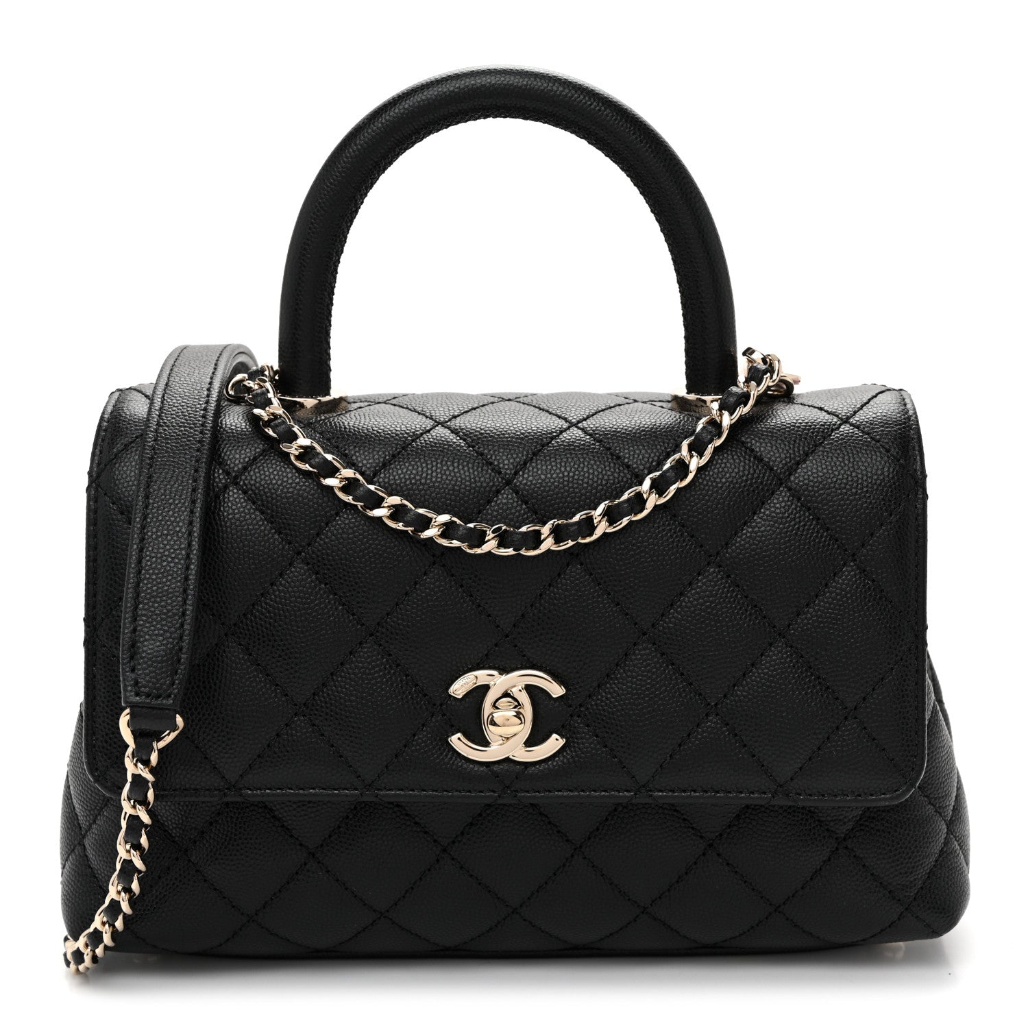 Caviar Quilted Mini Coco Handle Flap Black