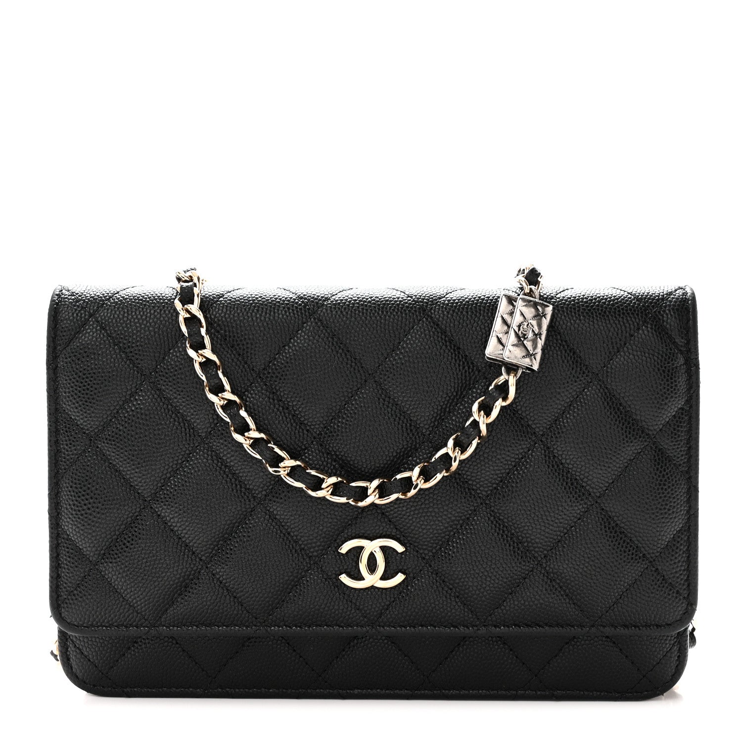Caviar Quilted Wallet With Charms On Chain WOC Black