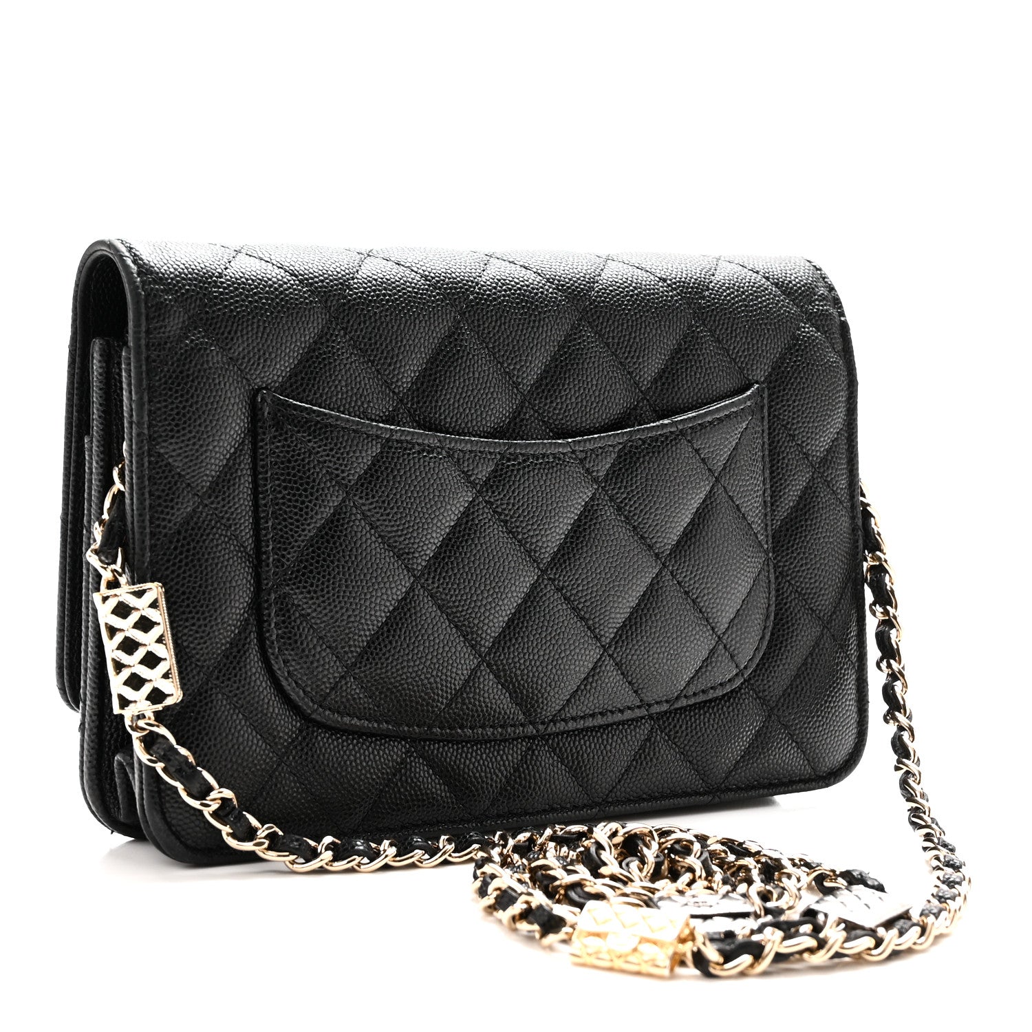Caviar Quilted Wallet With Charms On Chain WOC Black — view 3