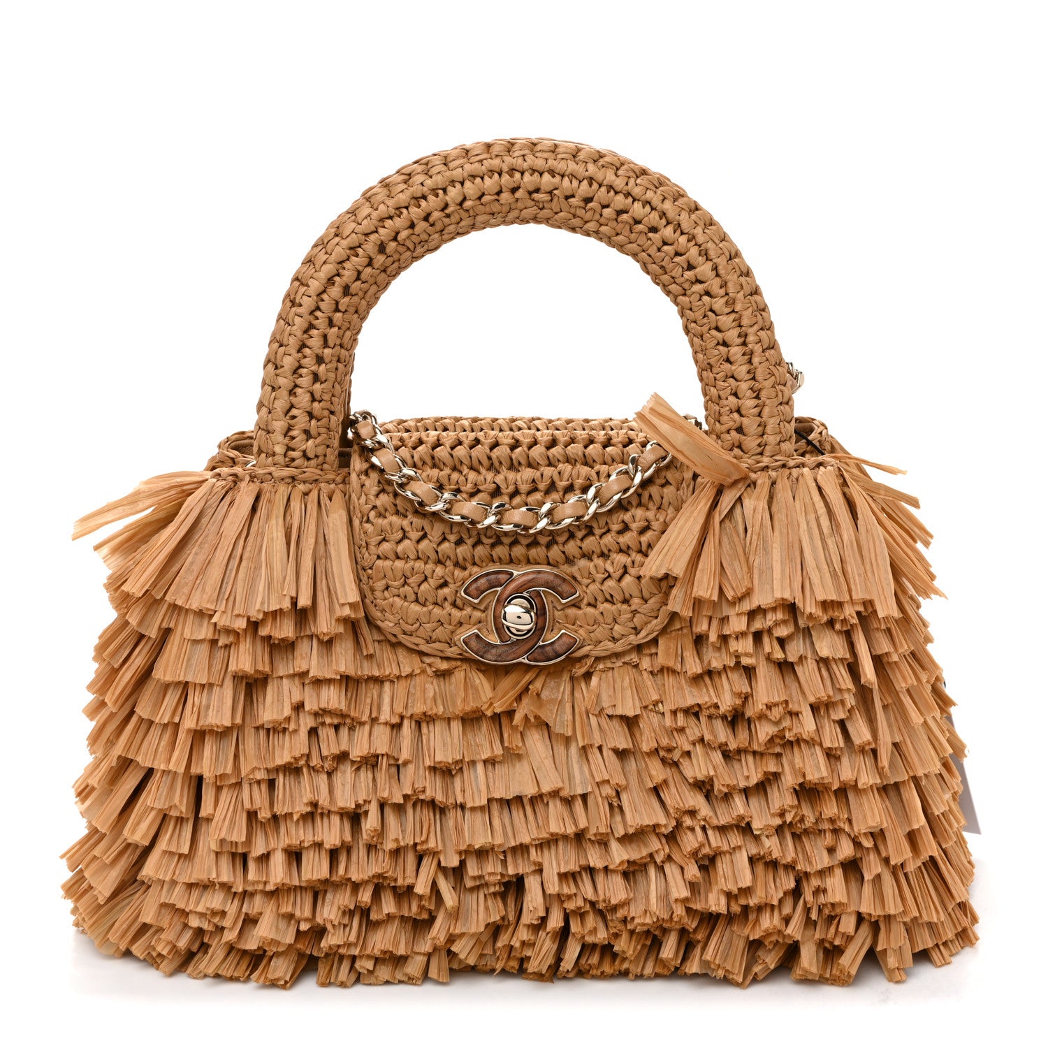 Raffia Fringe Nano Kelly Shopper Dark Beige