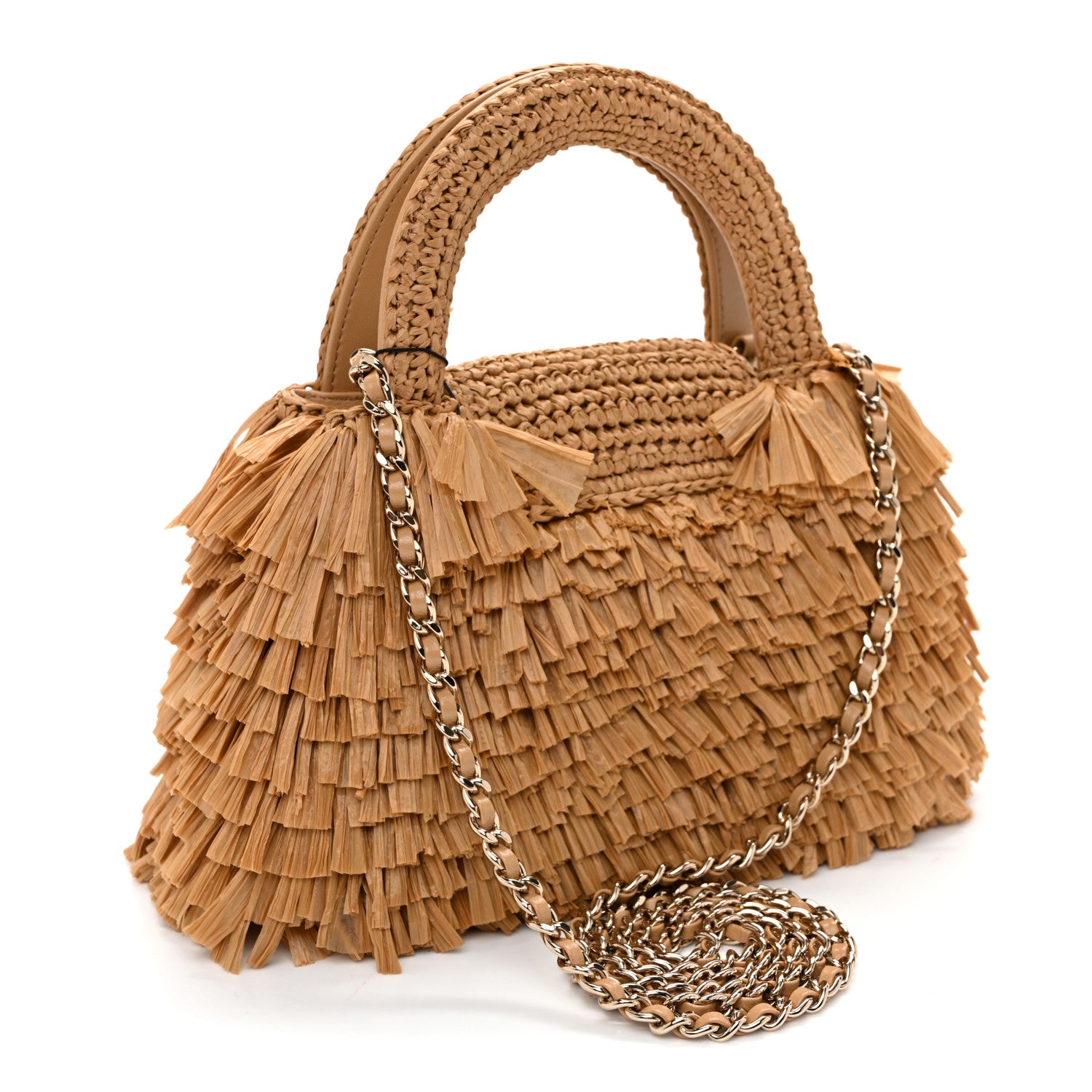 Raffia Fringe Nano Kelly Shopper Dark Beige — view 3