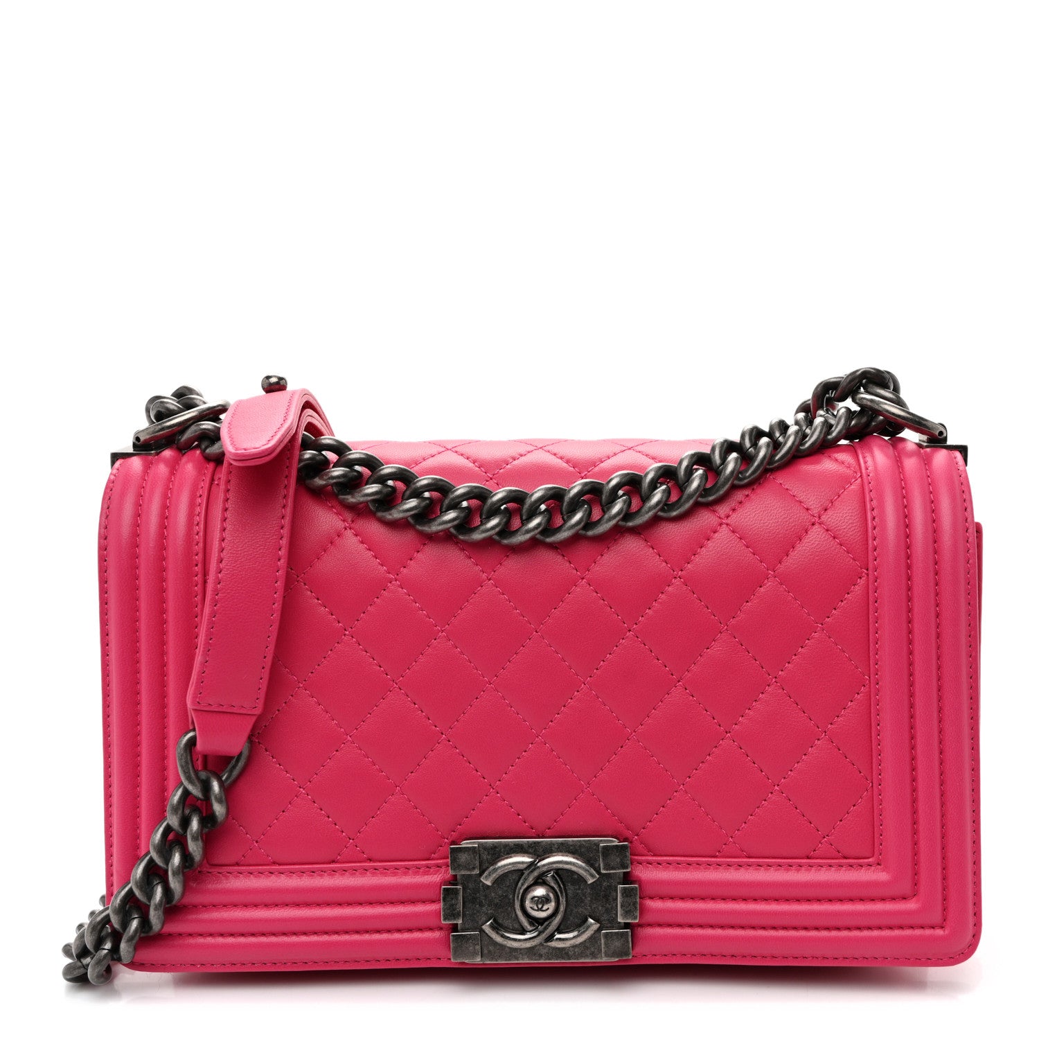Lambskin Quilted Medium Boy Flap Dark Pink